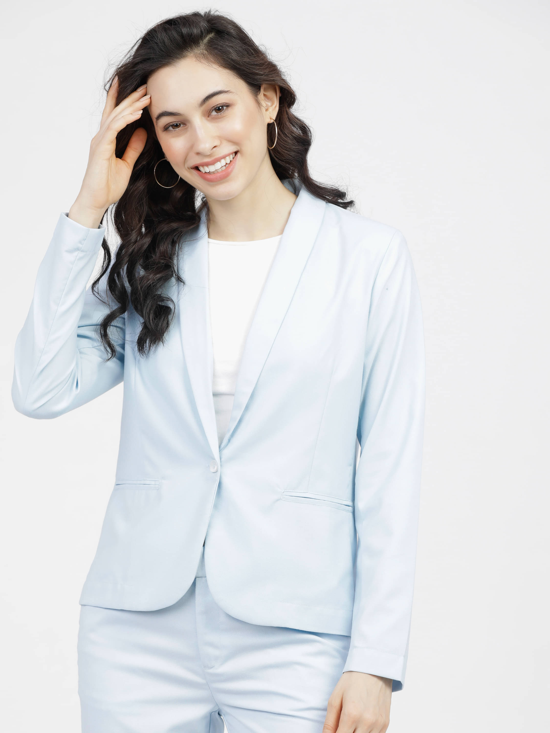 Tokyo Talkies - Polyester Blend Blue Blazers     			Tokyo Talkies - Polyester Blend Blue Blazers