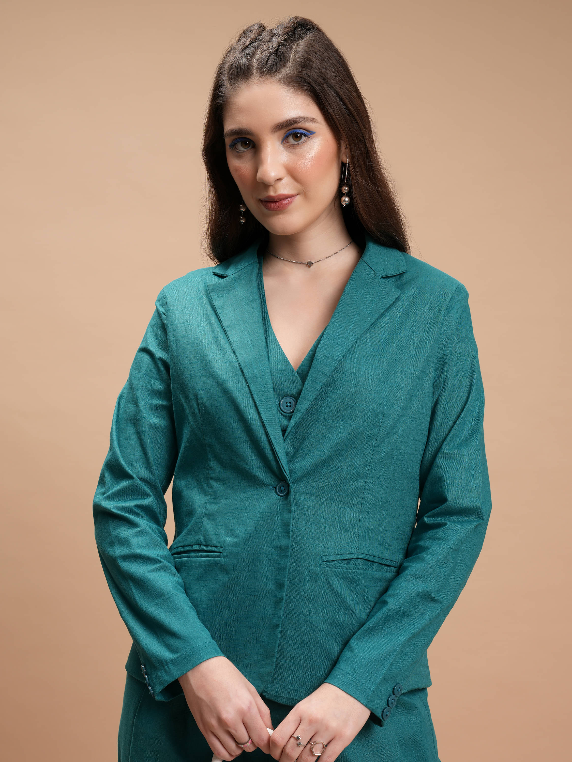 Tokyo Talkies - Polyester Blend Blue Blazers     			Tokyo Talkies - Polyester Blend Blue Blazers