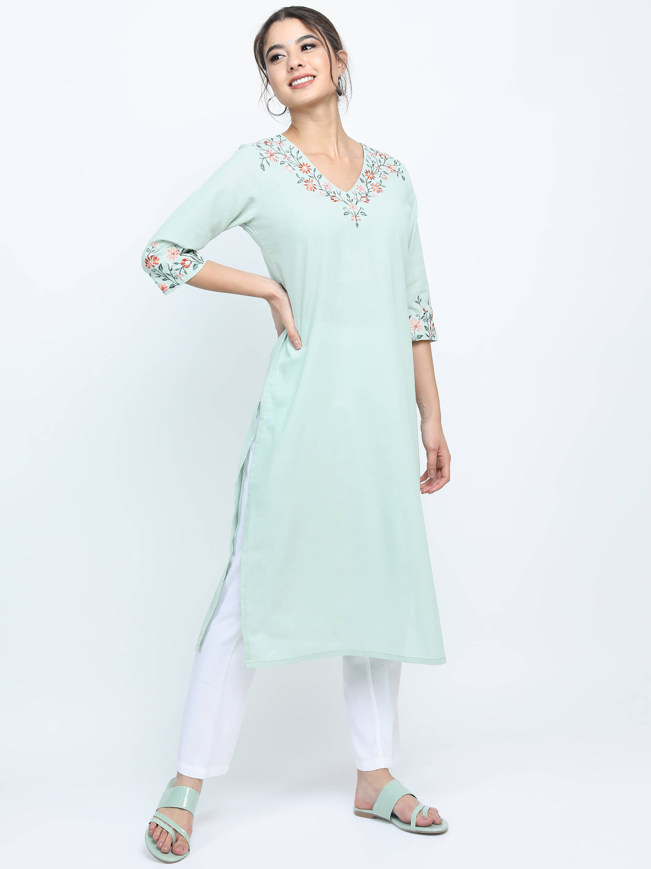 Vishudh Women 100% Cotton Printed Straight Kurti ( Green ) - Kurtis, Tunics | Buy online on ZillyBuy