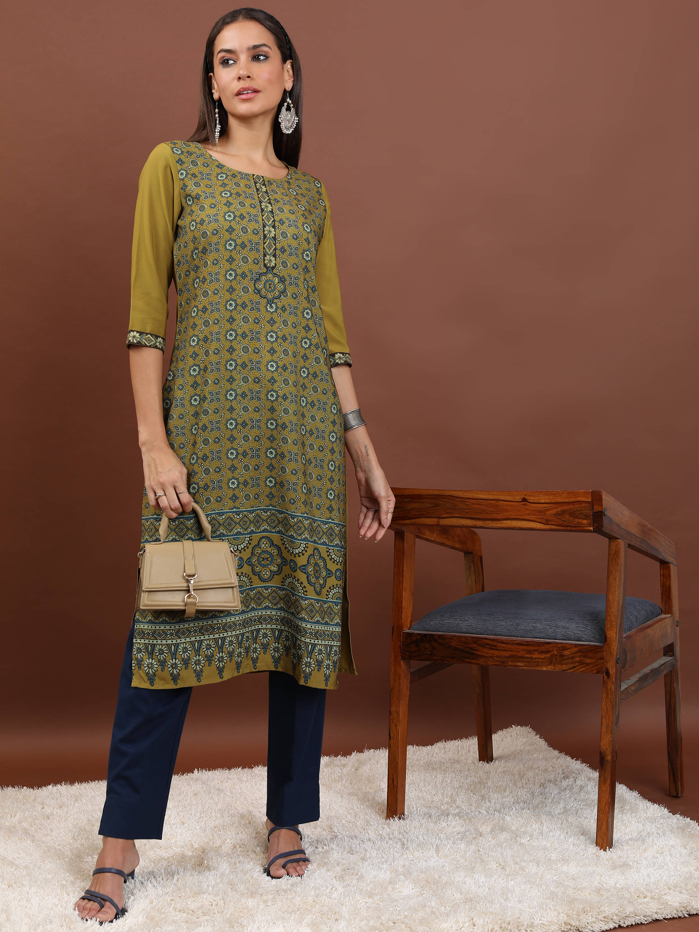     			Vishudh Women Polyester Printed Straight Kurti ( Yellow )