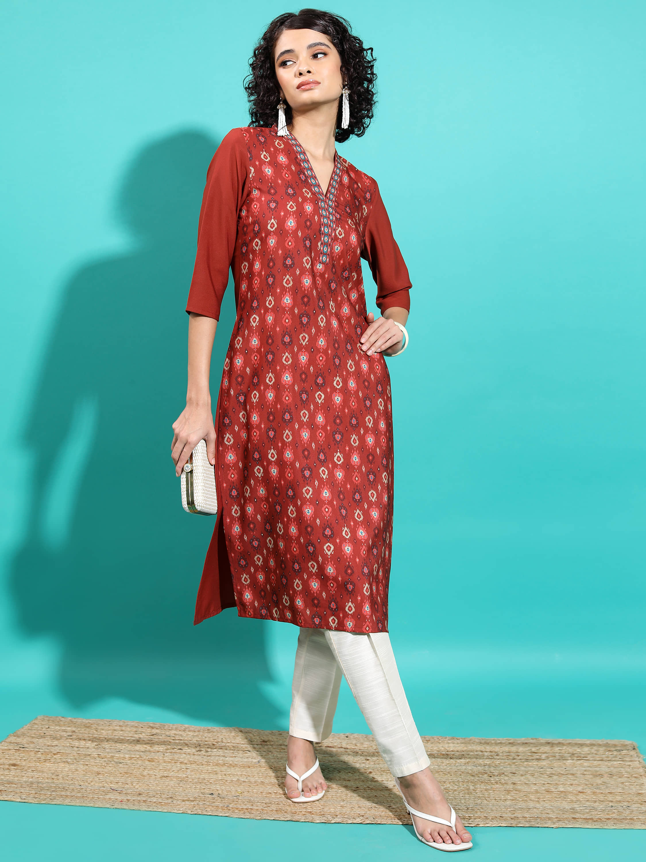 Vishudh Women Polyester Solid Straight Kurti ( Rust ) - Kurtis, Tunics | Buy online on ZillyBuy