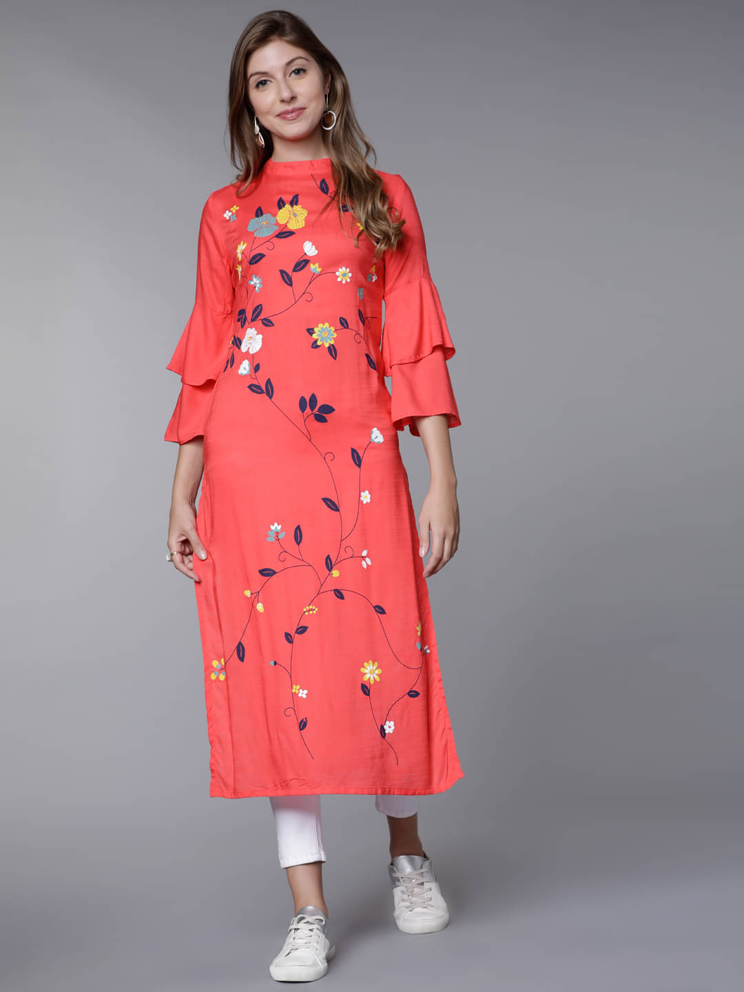     			Vishudh Women Viscose Printed Straight Kurti ( Pink )