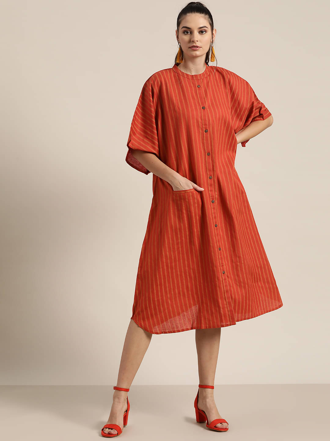Shae by SASSAFRAS Women Cotton Blend Printed A-line Dress ( Rust ) Shae by SASSAFRAS Women Cotton Blend Printed A-line Dress ( Rust )
