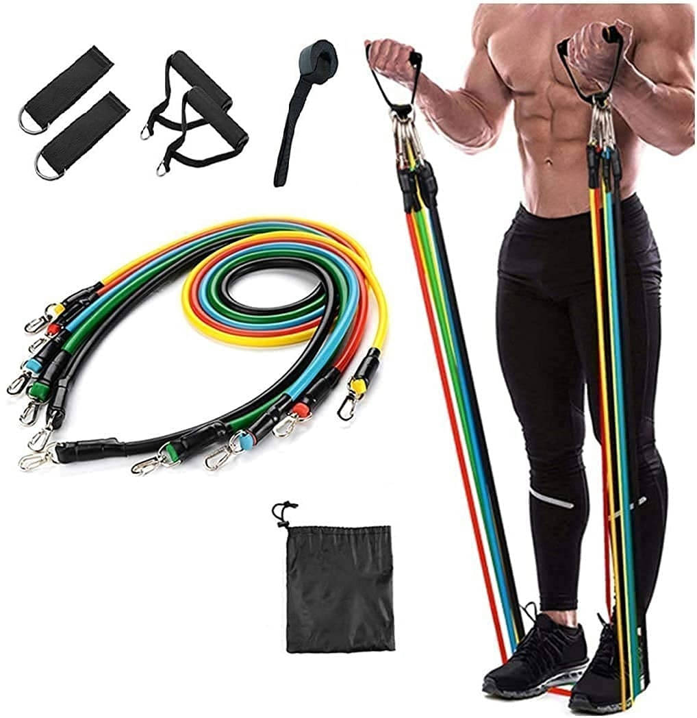 11 Pcs Gym Power Resistance Band Set for Workout, (Multicolor) 11 Pcs Gym Power Resistance Band Set for Workout, (Multicolor)