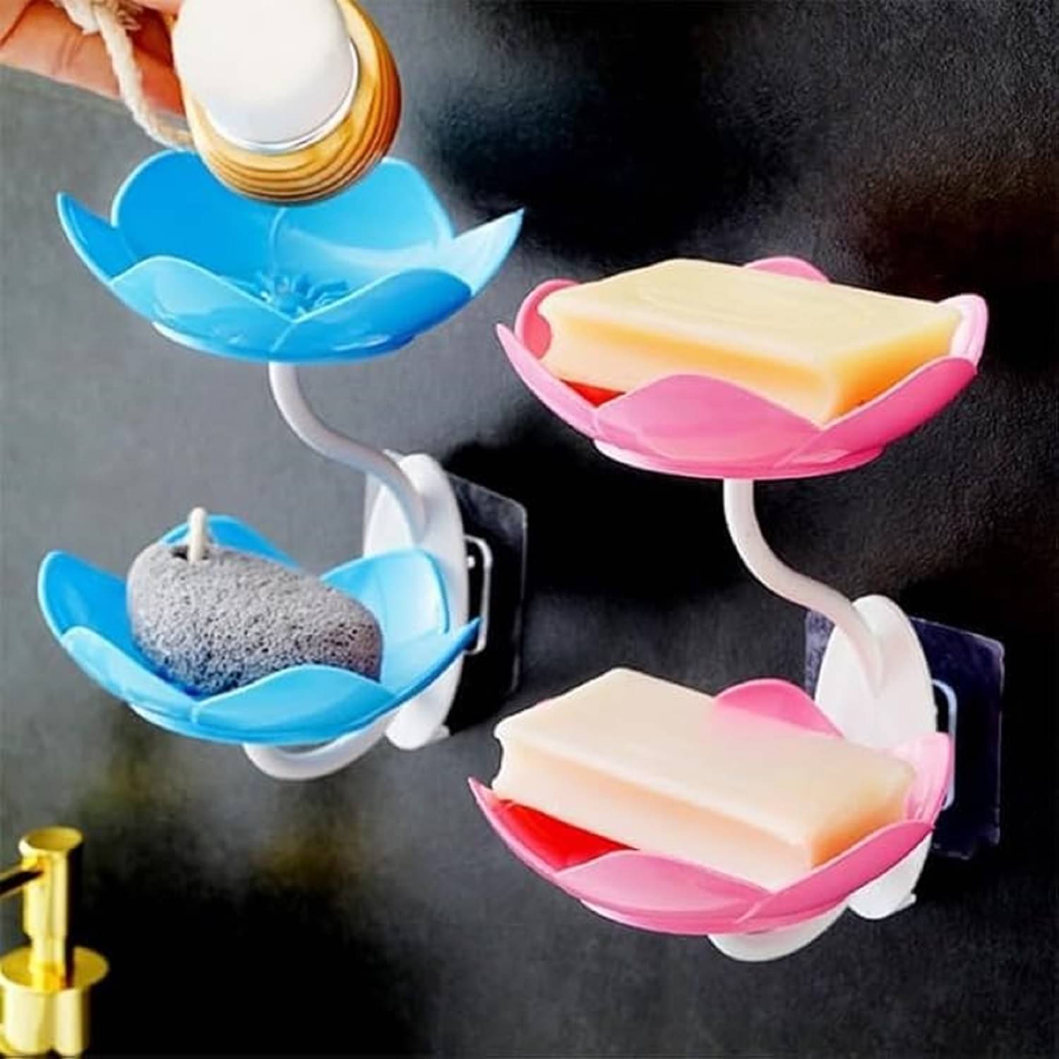 2 Layer Self Adhesive Soap Stand with Magic Sticker | Flower Design Wall Hanging Soap Storage Rack 2 Layer Self Adhesive Soap Stand with Magic Sticker | Flower Design Wall Hanging Soap Storage Rack