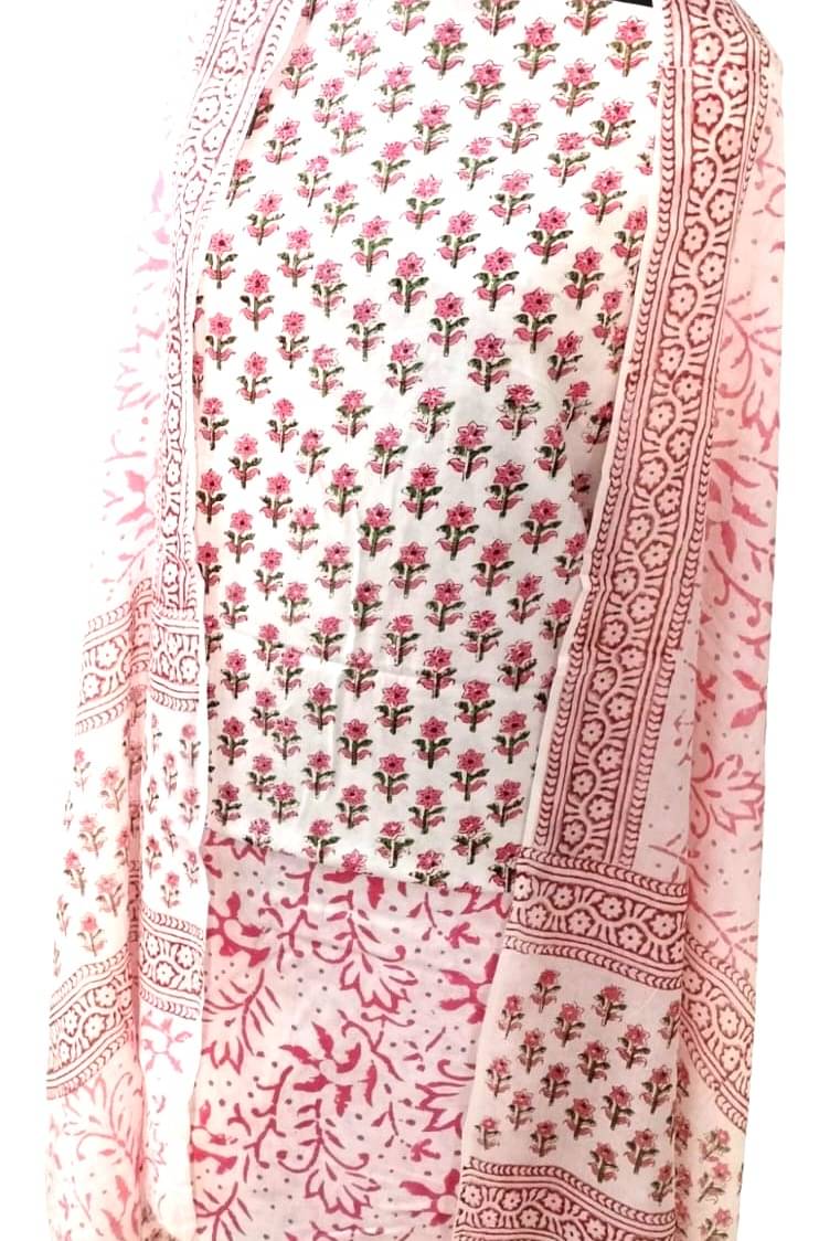 99SHADES Women Cotton Unstitched Dress Material ( White,Pink ) 99SHADES Women Cotton Unstitched Dress Material ( White,Pink )