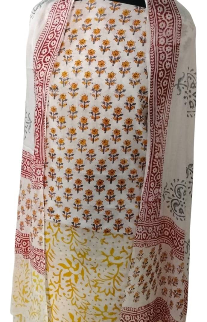 99SHADES Women Cotton Unstitched Dress Material ( White,Yellow ) 99SHADES Women Cotton Unstitched Dress Material ( White,Yellow )