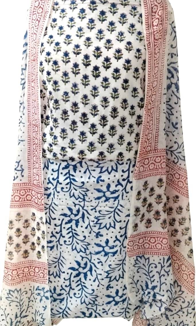 99SHADES Women Cotton Unstitched Dress Material ( White,Blue ) 99SHADES Women Cotton Unstitched Dress Material ( White,Blue )
