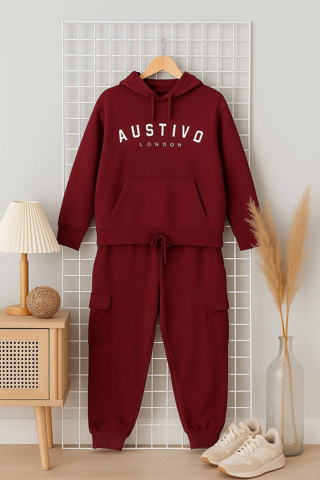 AUSTIVO Women Printed Sweatshirt With Trousers Co-Ord Set ( Maroon )