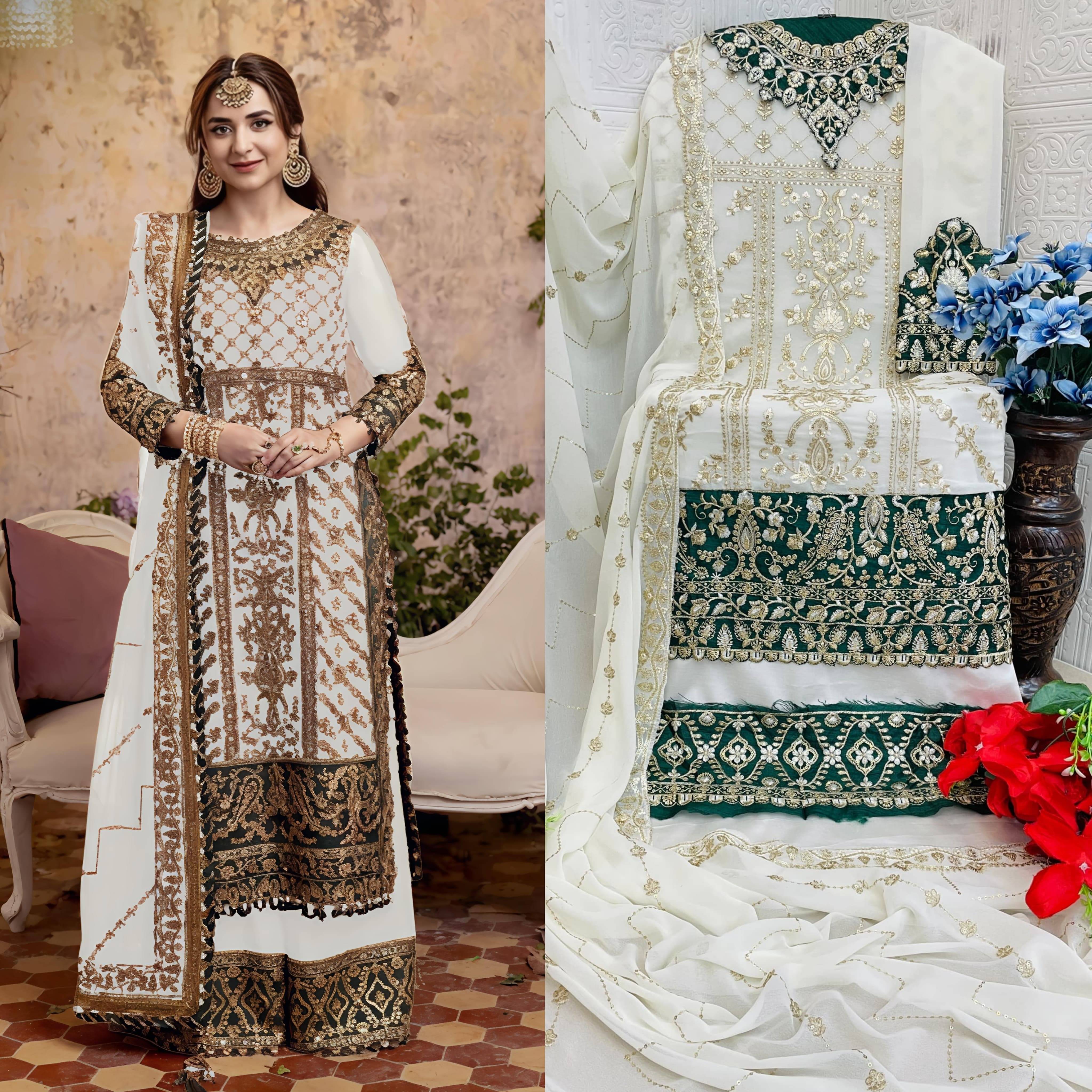 Aarushi Fashion Women Georgette Unstitched Dress Material ( White ) Aarushi Fashion Women Georgette Unstitched Dress Material ( White )