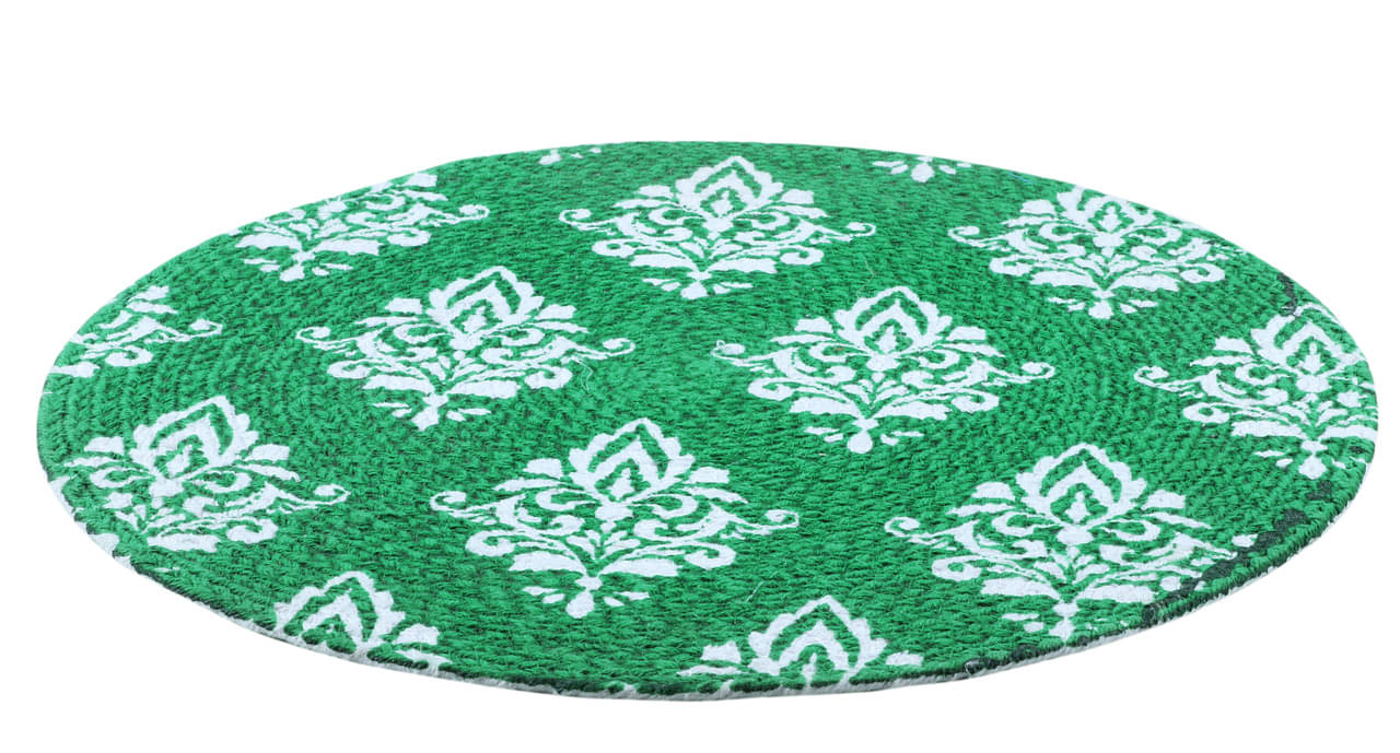     			BELLA TRUE Cotton Floral Round Table Mats ( 30 cm x 30 cm ) Pack of 1 - Green