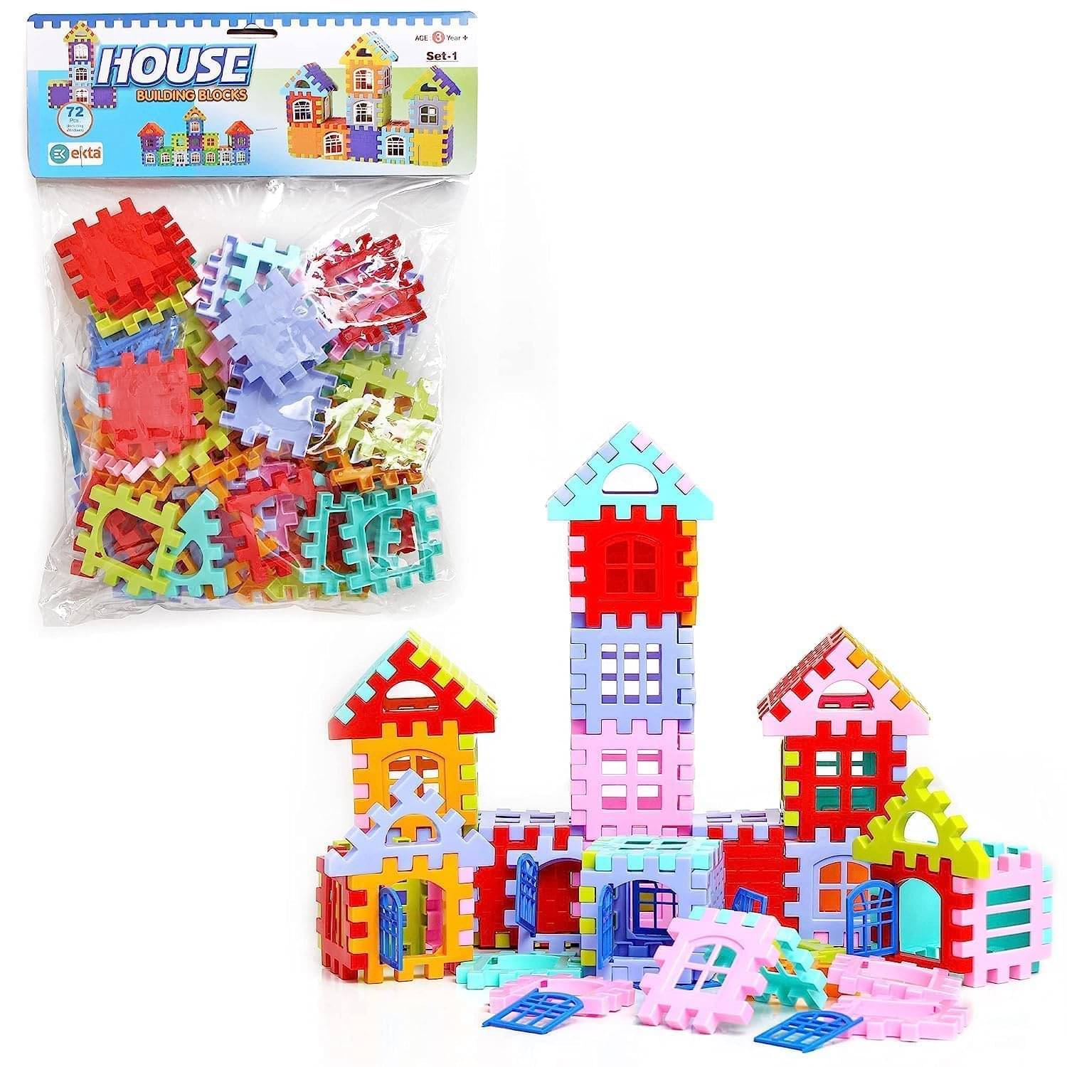 Block Game for Kids (72 Pieces) - Puzzle House Building Set Block Game for Kids (72 Pieces) - Puzzle House Building Set