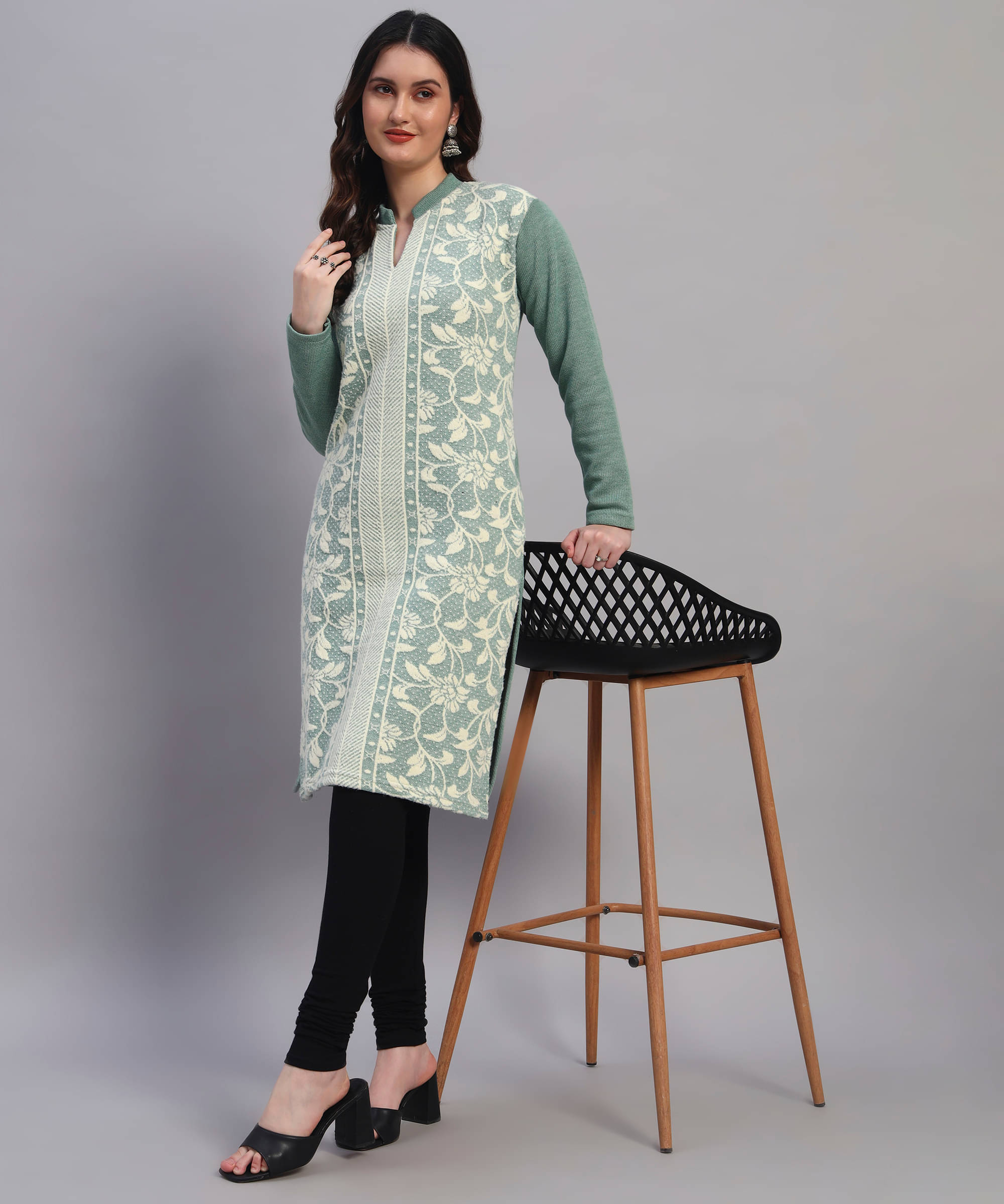Christy World Women Woollen Printed A-line Kurti ( Light Green ) Christy World Women Woollen Printed A-line Kurti ( Light Green )