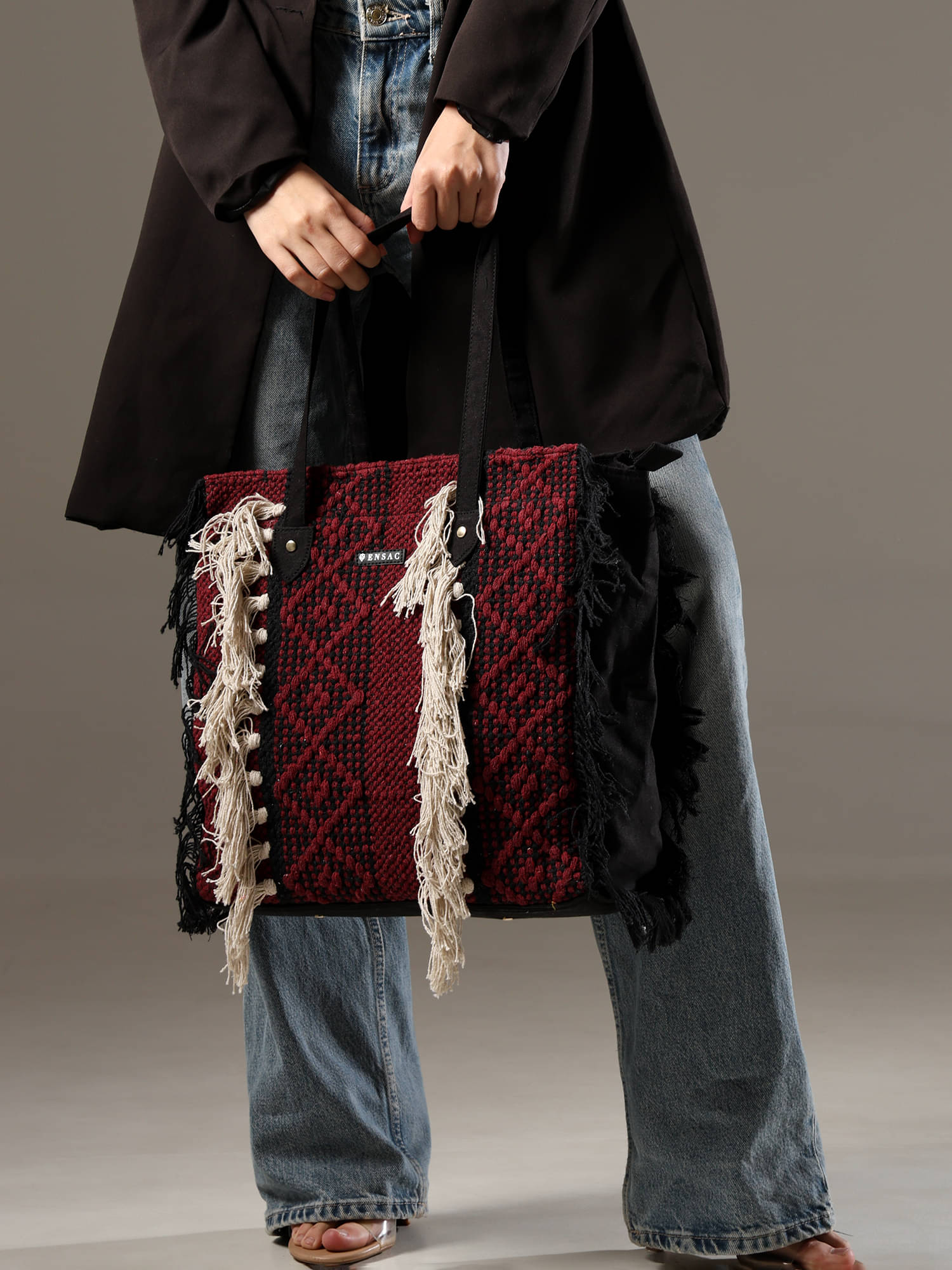     			ENSAC Tote Bag Canvas Set of 1 ( Red )