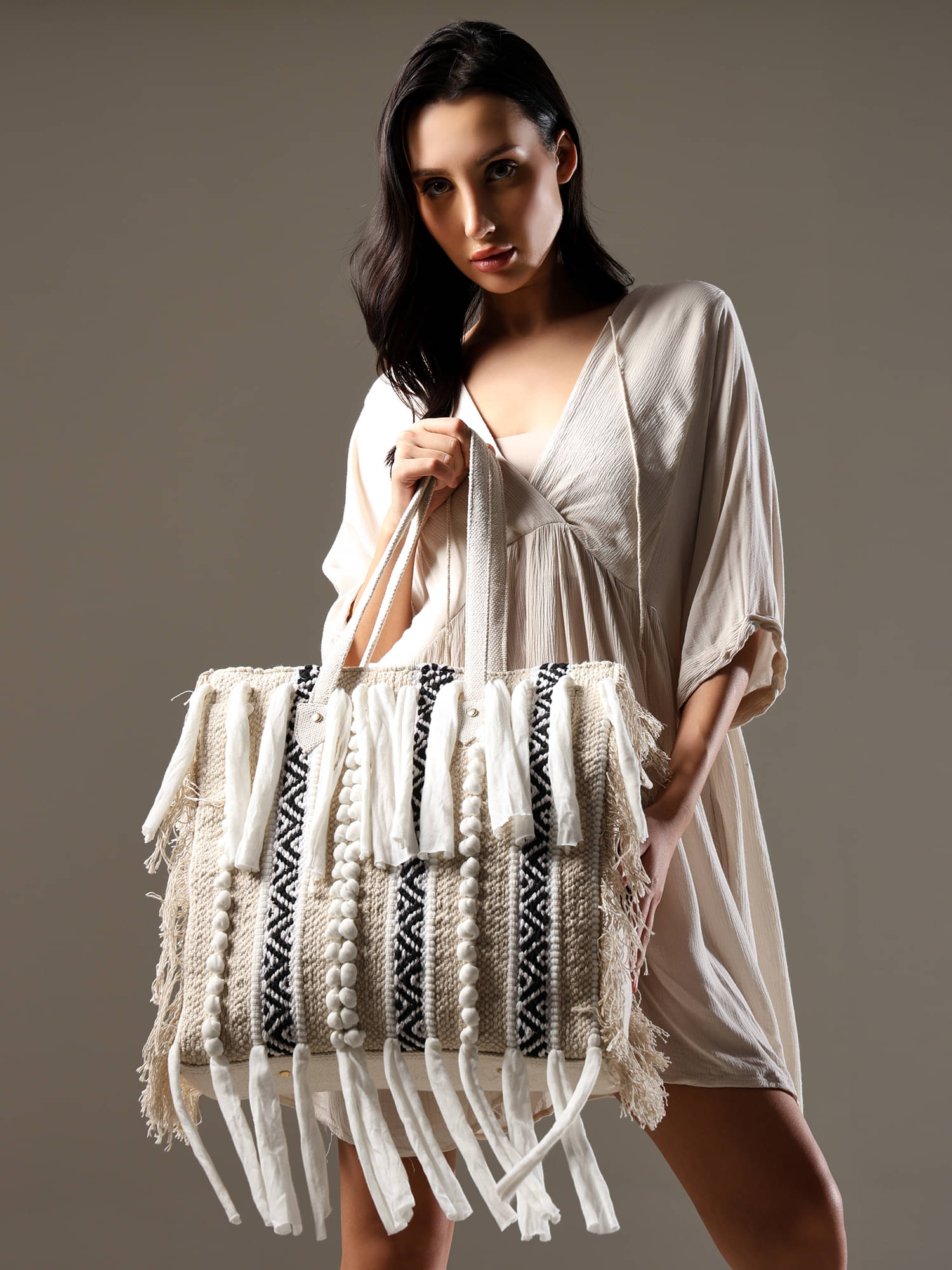     			ENSAC Tote Bag Jute Set of 1 ( Off White )