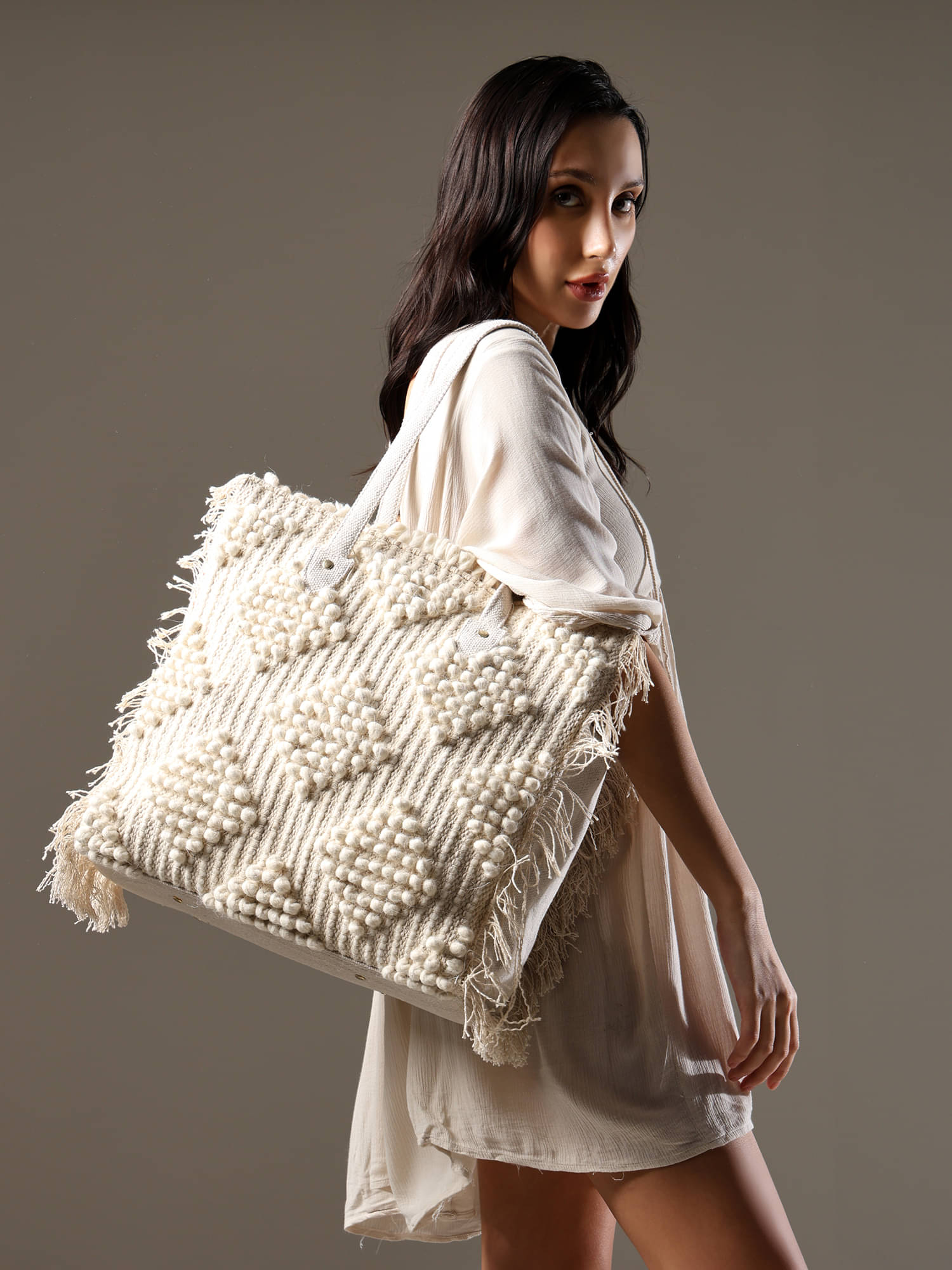     			ENSAC Tote Bag Jute Set of 1 ( White )