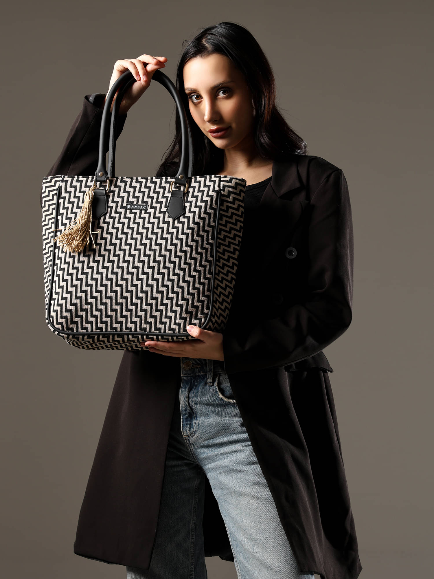    			ENSAC Tote Bag Polyster Set of 1 ( Black )