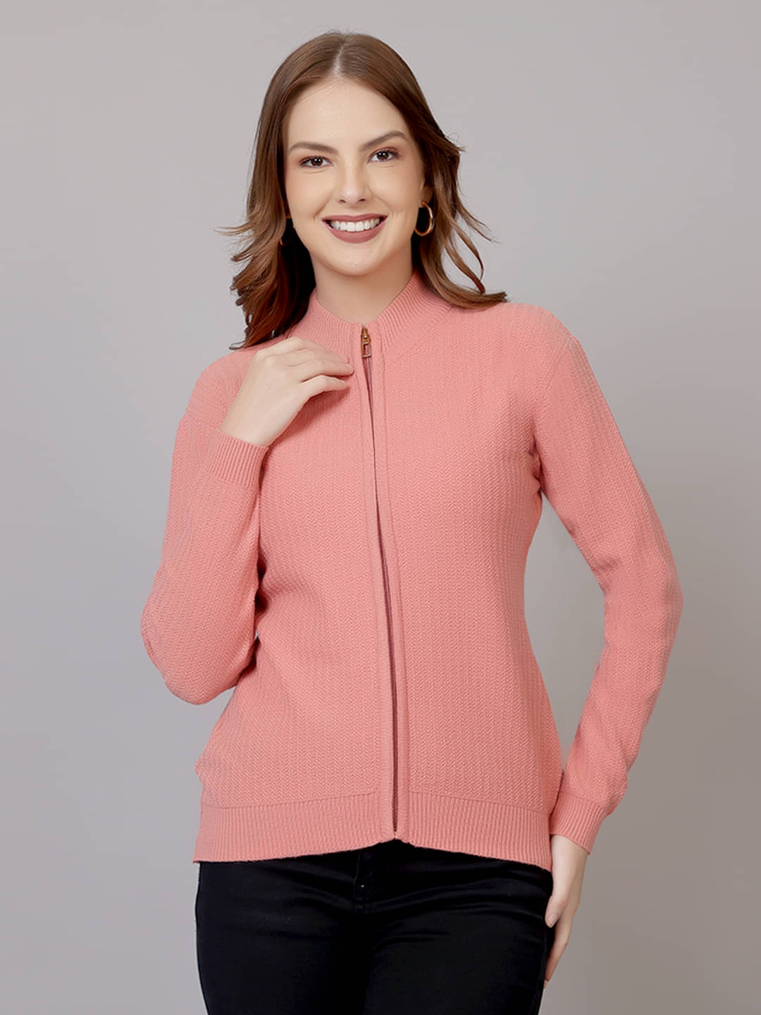 FEVERFEW Woollen Regular Collar Women's Zippered Cardigans - Rust ( Pack of 1 ) FEVERFEW Woollen Regular Collar Women's Zippered Cardigans - Rust ( Pack of 1 )