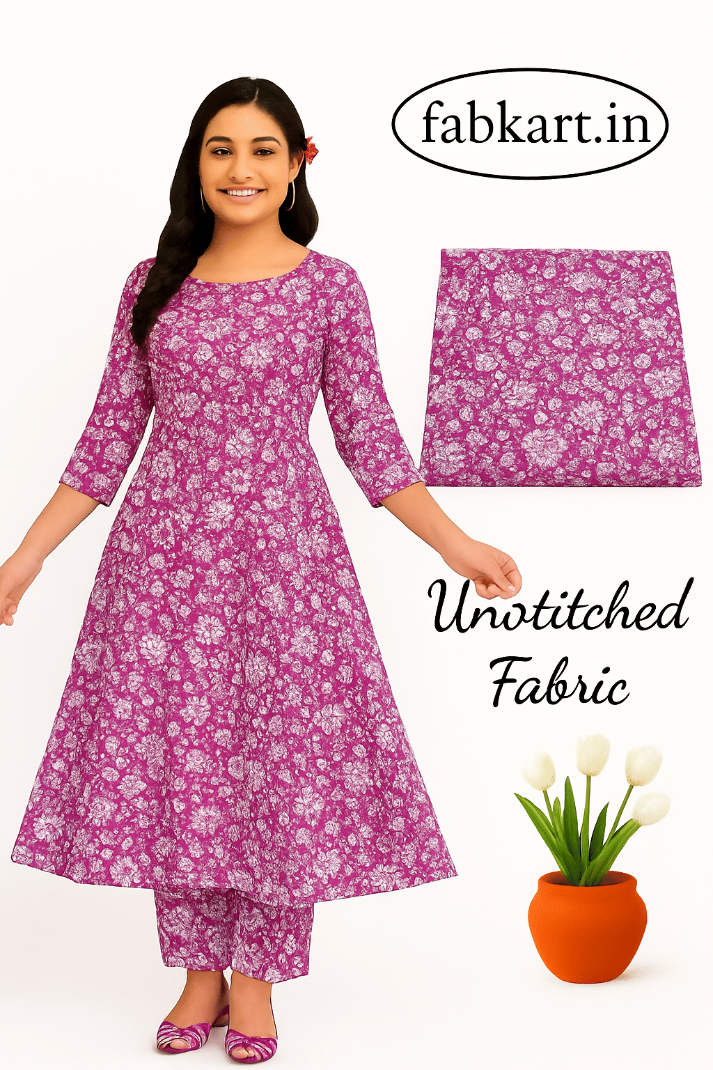 Fabkart Women Cotton Unstitched Dress Material ( Fluorescent Pink ) Fabkart Women Cotton Unstitched Dress Material ( Fluorescent Pink )