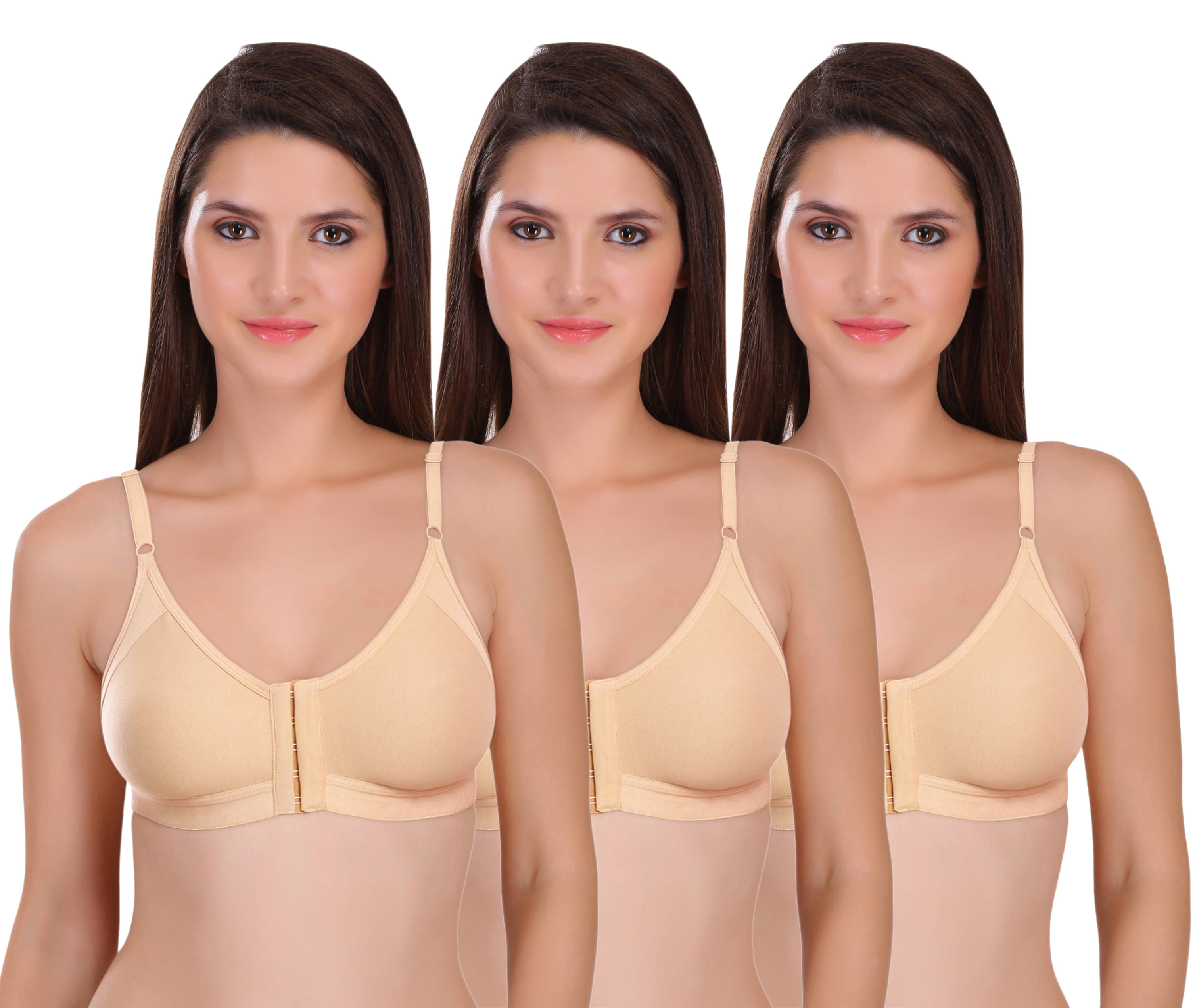     			Featherline Pack of 3 Cotton Blend Non Padded T-Shirt Bra For Women ( Beige )
