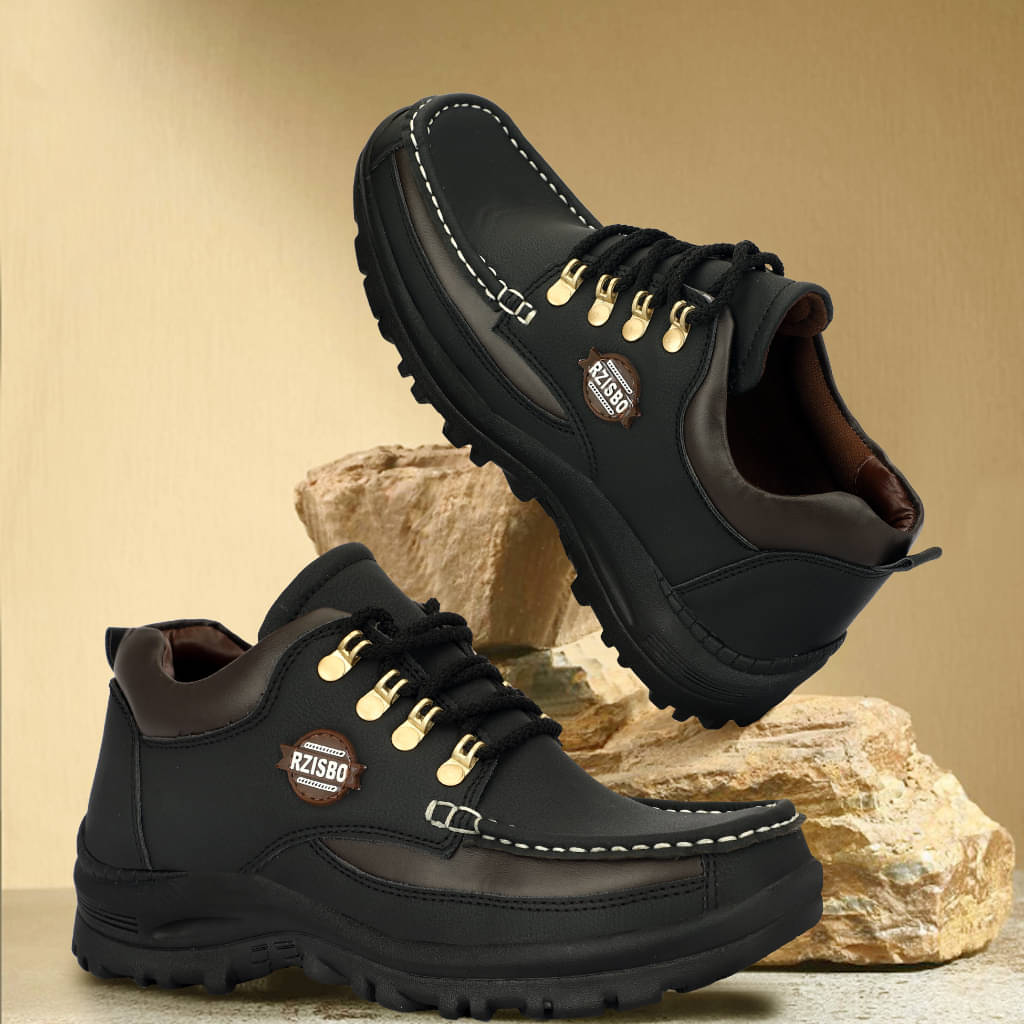     			HZISBO Black Men's Boat Shoes
