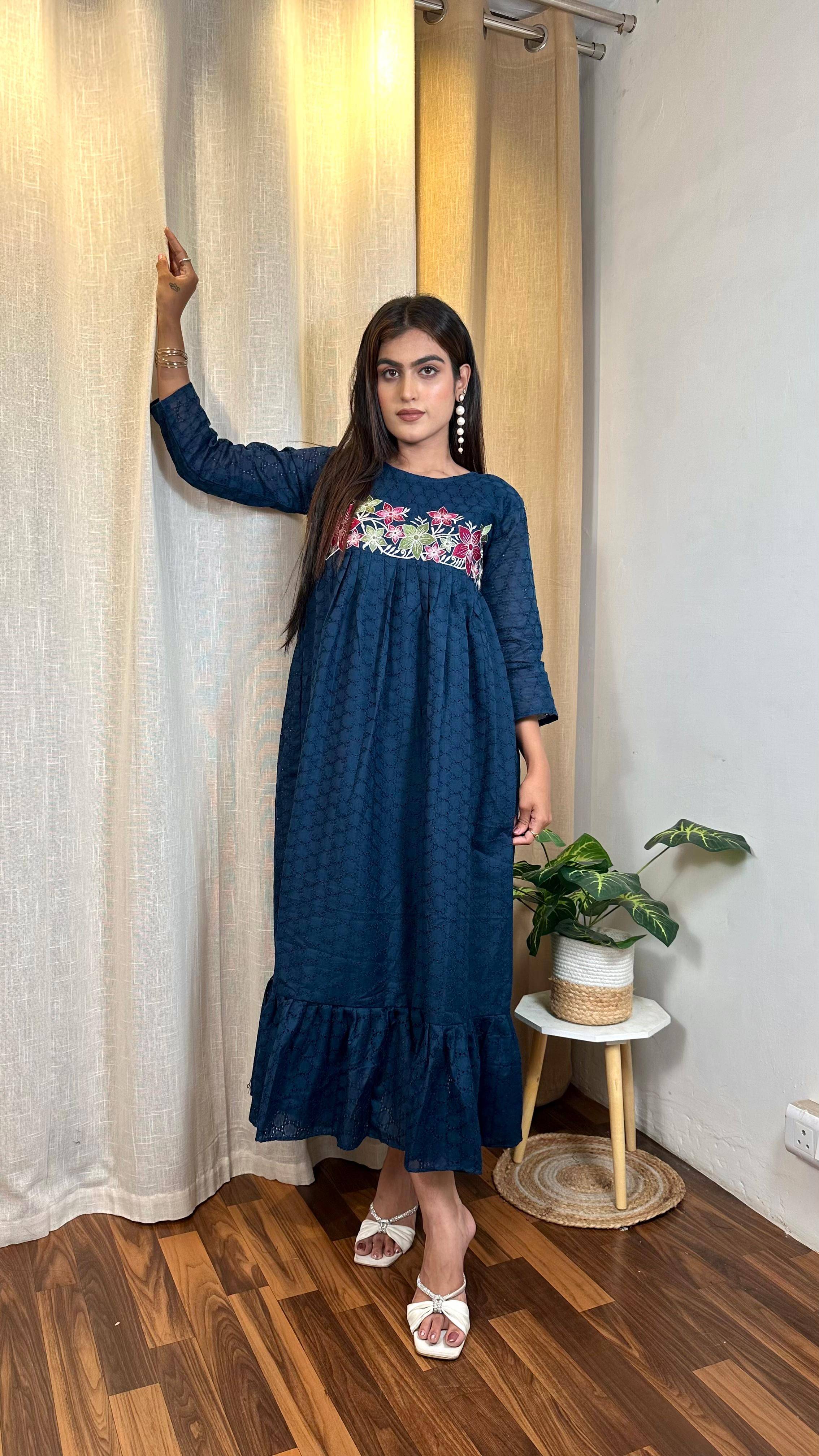     			INDIAN SILKS Women Cotton Printed Gown ( Blue )