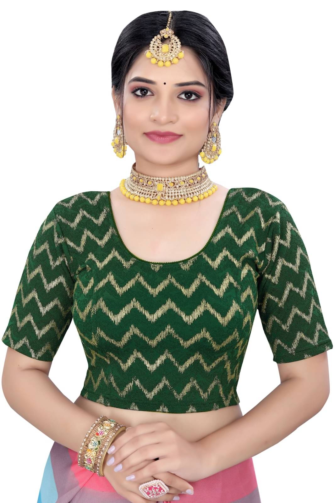     			Jay Jagdamba suit house Green Readymade without Pad Jacquard Women's Blouse ( Pack of 1 )