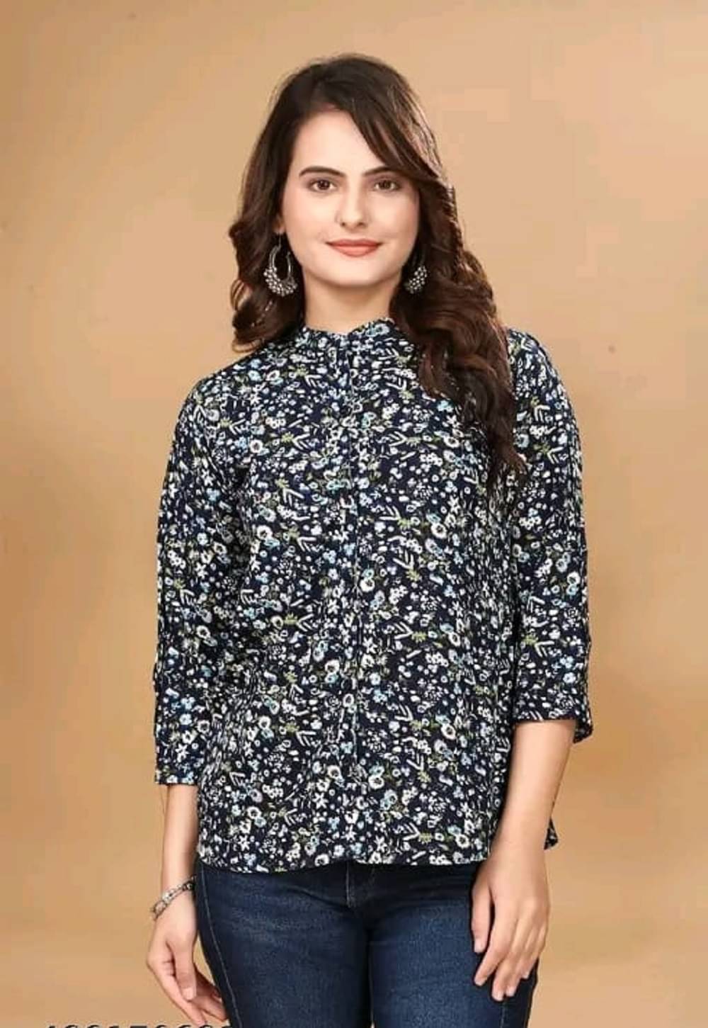 Maa Fabrics Women Printed Cotton Blend Shirt ( Blue ) Maa Fabrics Women Printed Cotton Blend Shirt ( Blue )