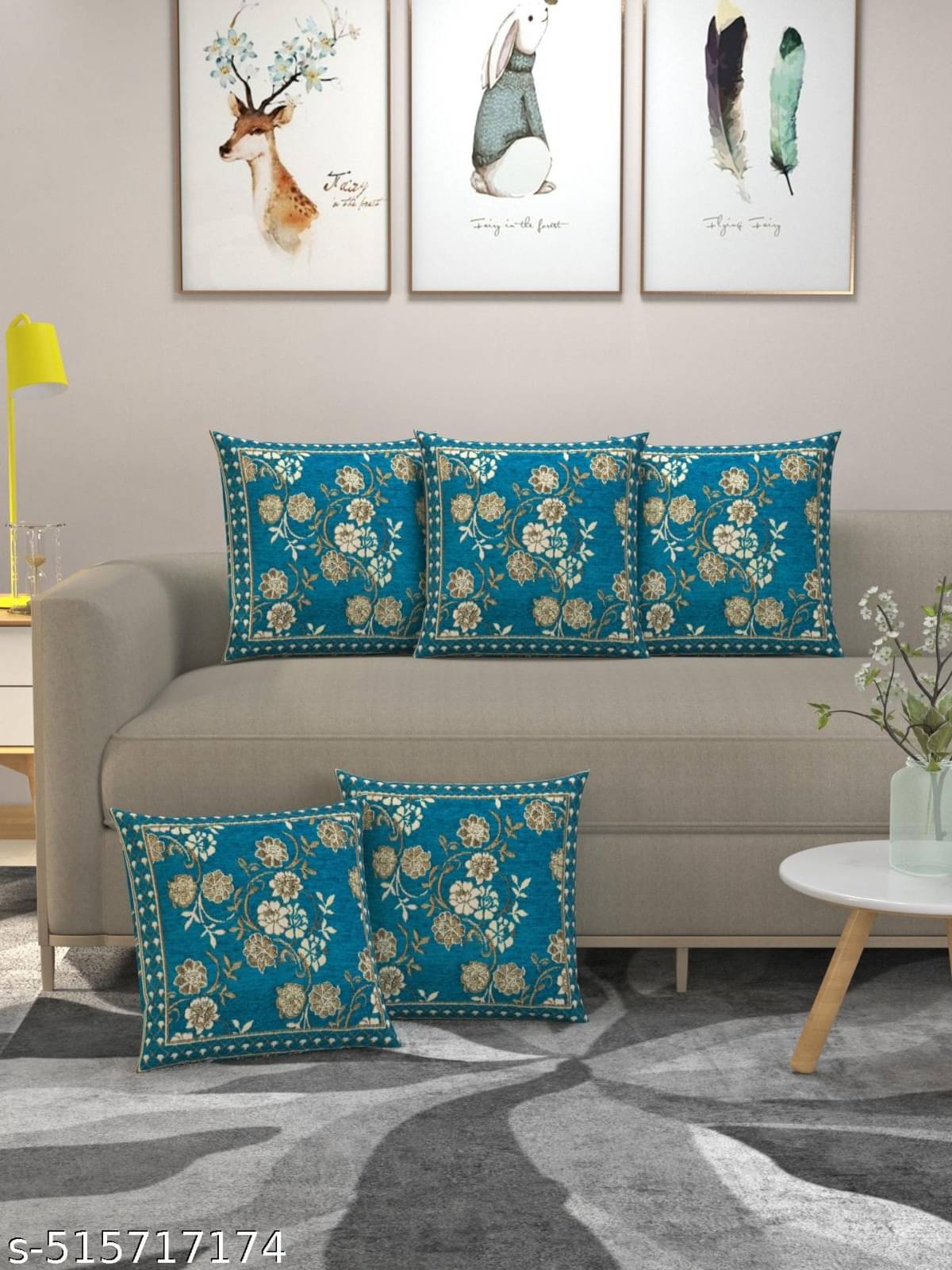 Multitex Set of 5 Cotton Floral Square Cushion Cover (40X40)cm - Aqua Multitex Set of 5 Cotton Floral Square Cushion Cover (40X40)cm - Aqua