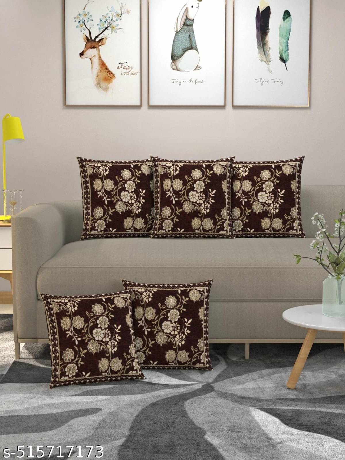 Multitex Set of 5 Cotton Floral Square Cushion Cover (40X40)cm - Brown Multitex Set of 5 Cotton Floral Square Cushion Cover (40X40)cm - Brown