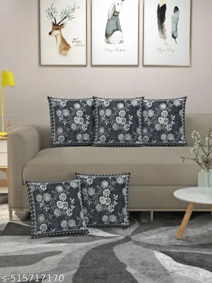 Multitex Set of 5 Cotton Floral Square Cushion Cover (40X40)cm - Gray Multitex Set of 5 Cotton Floral Square Cushion Cover (40X40)cm - Gray
