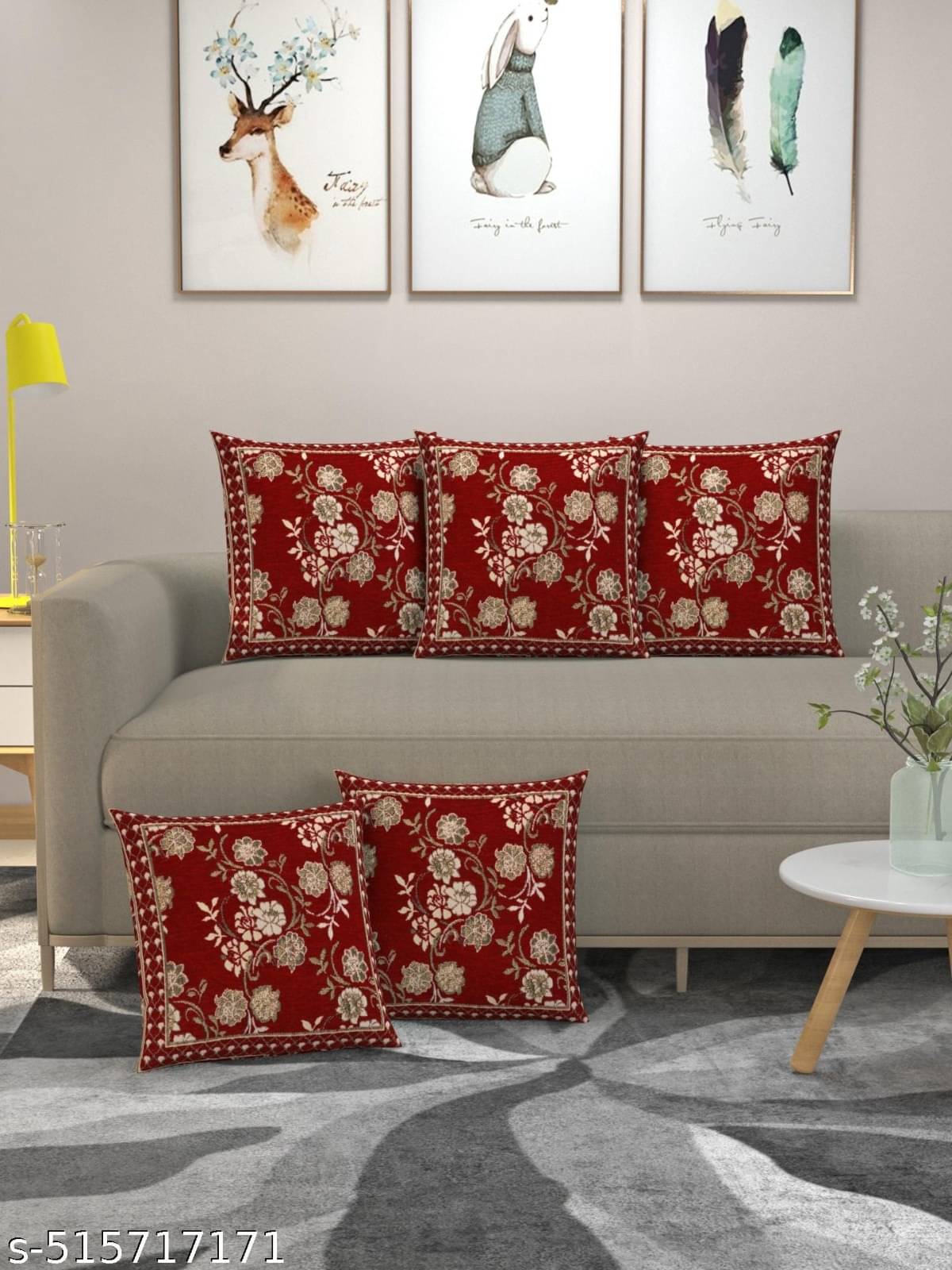 Multitex Set of 5 Cotton Floral Square Cushion Cover (40X40)cm - Maroon Multitex Set of 5 Cotton Floral Square Cushion Cover (40X40)cm - Maroon