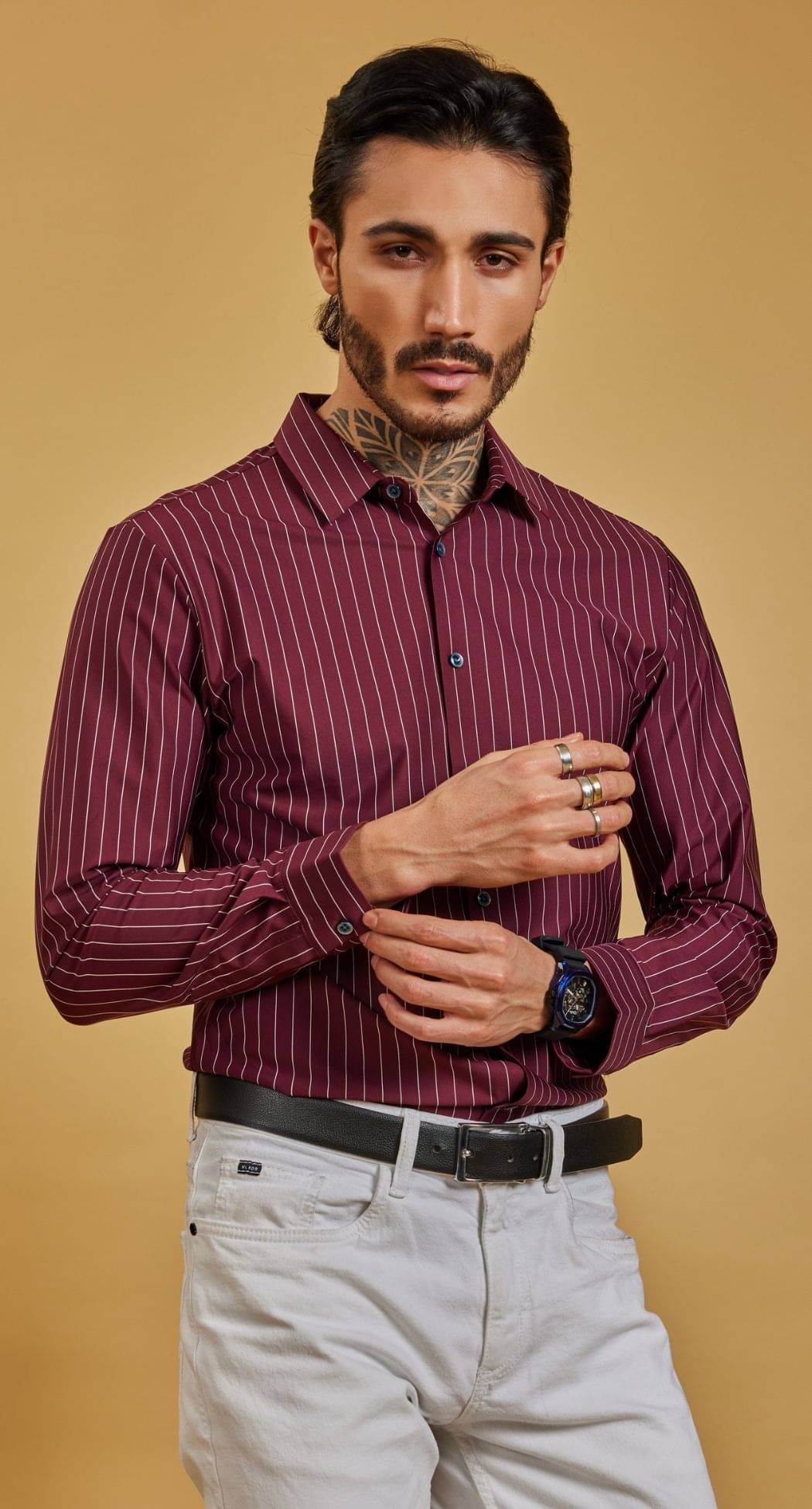     			OTFIT FEB PRIVATE LIMITED Chiffon Regular Fit Striped Full Sleeves Men's Casual Shirt - Maroon ( Pack of 1 )