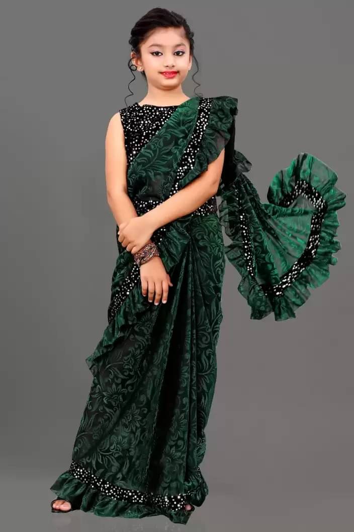     			PALKAANO Lycra Ready To Wear Saree For Baby Girls ( Green , Pack of 1 )