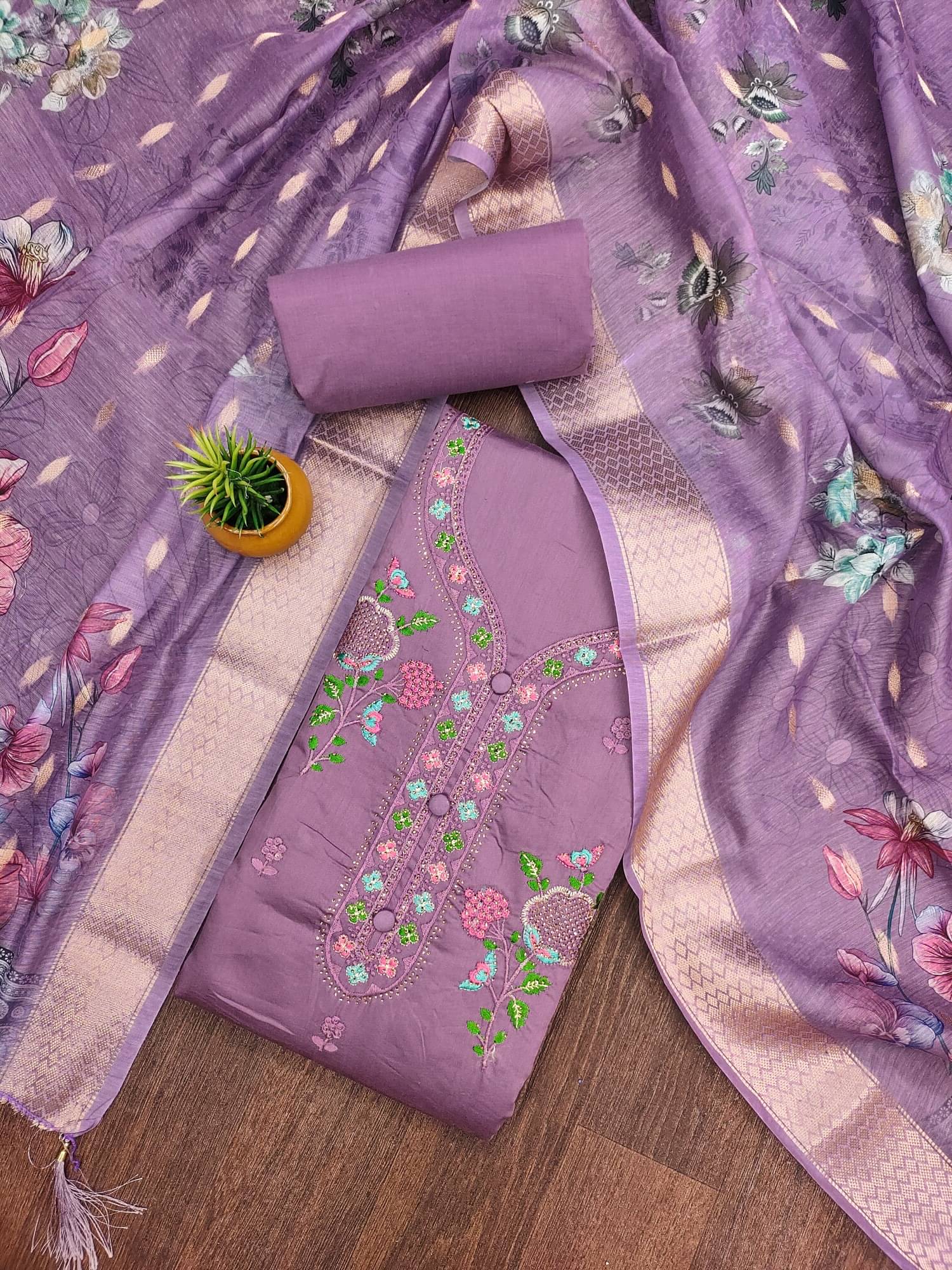 Panbai sarees Women Cotton Blend Unstitched Dress Material ( Purple ) Panbai sarees Women Cotton Blend Unstitched Dress Material ( Purple )