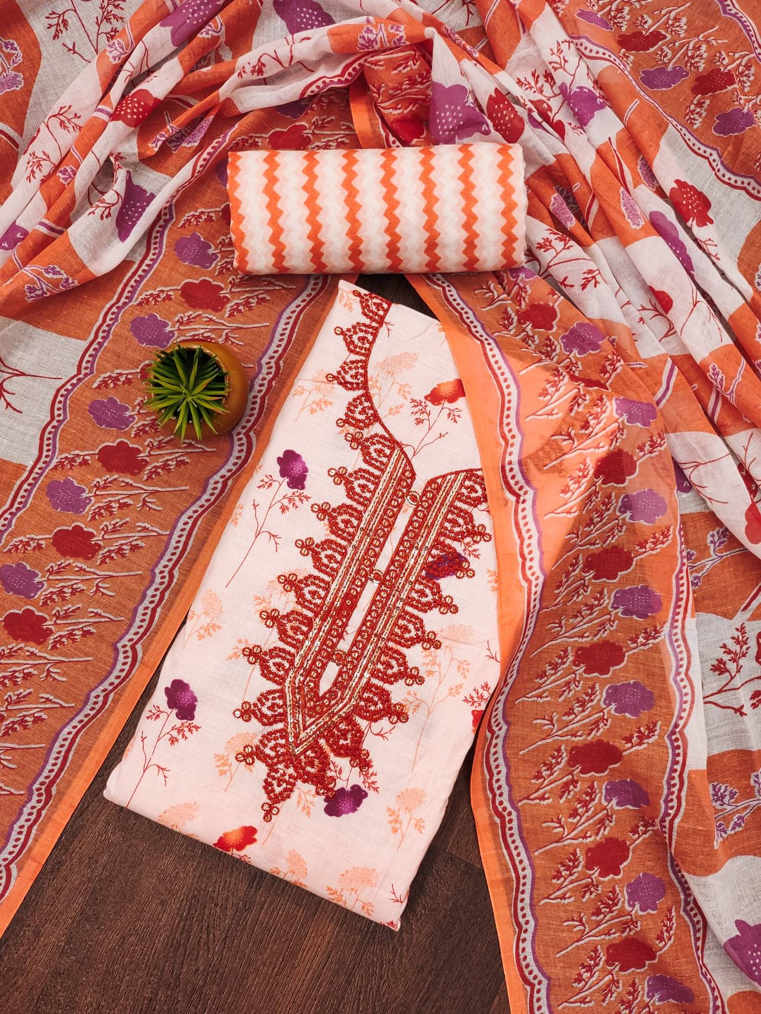 Panbai sarees Women Cotton Blend Unstitched Dress Material ( Peach ) Panbai sarees Women Cotton Blend Unstitched Dress Material ( Peach )