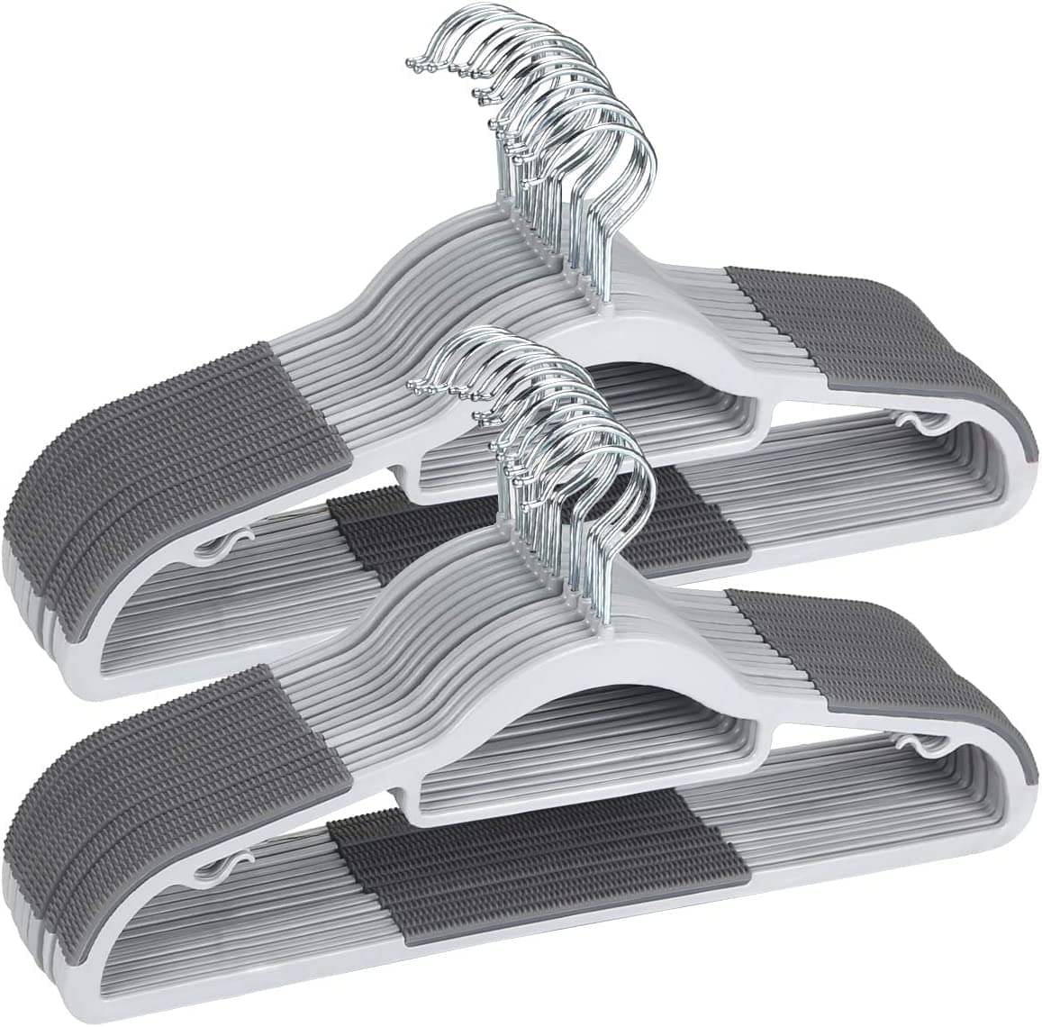     			Plastic Hangers Heavy Duty Dry Wet Clothes Hangers With Non-Slip Pads Space Saving 0.2" Thickness Super Lightweight Organizer (Pack Of 5, White- Grey)