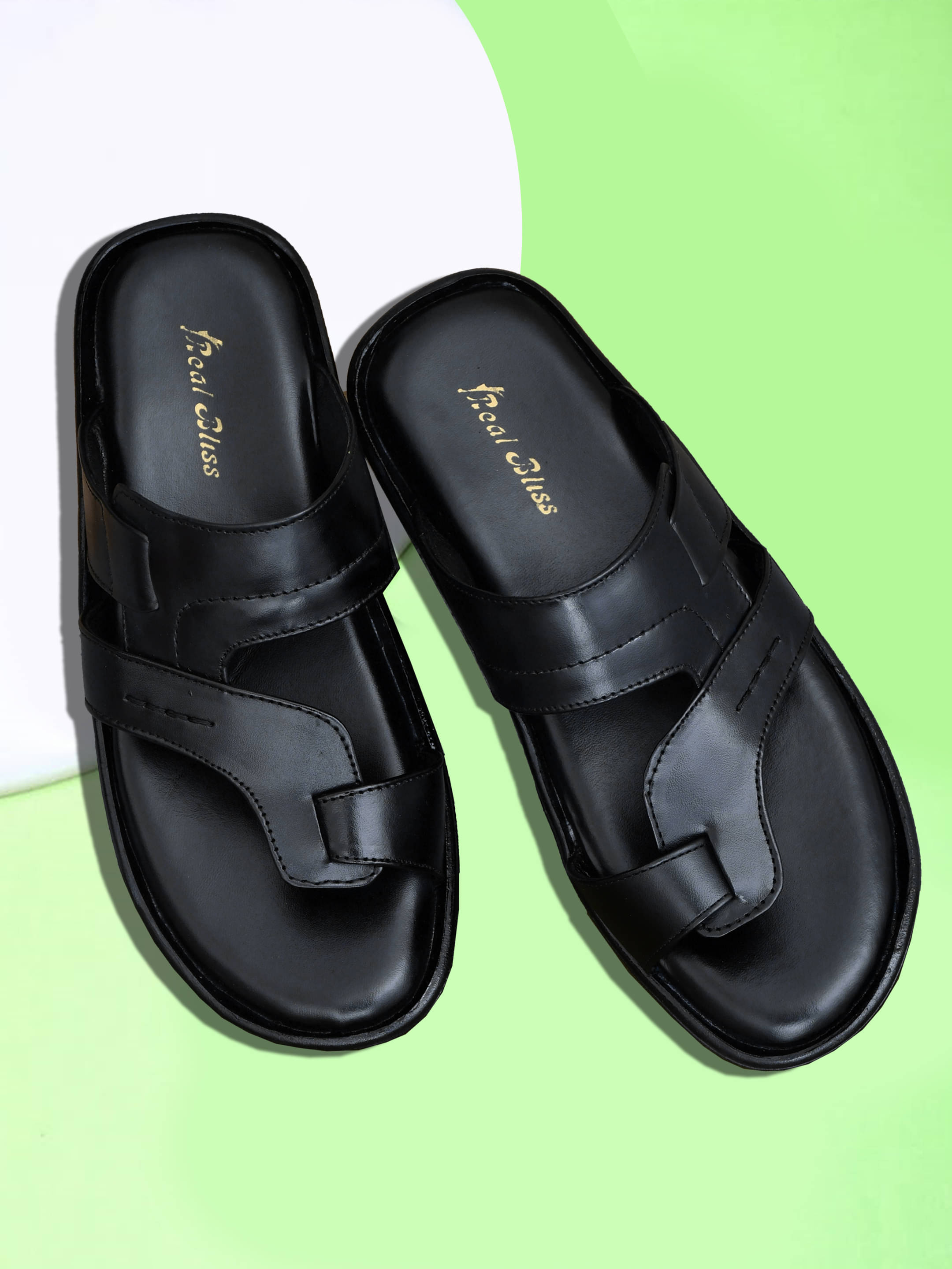    			Real Bliss Black Men's Leather Slipper