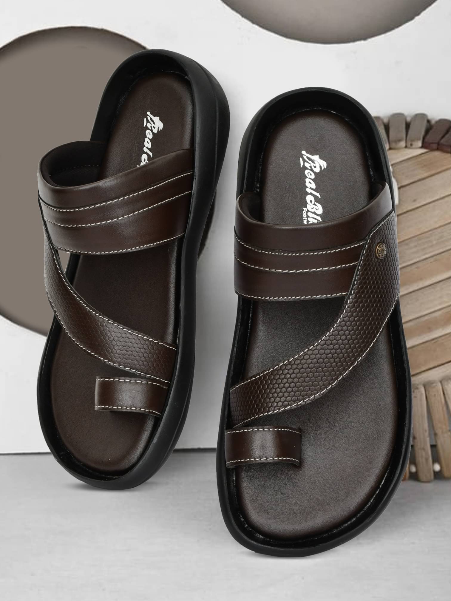     			Real Bliss Brown Men's Leather Slipper