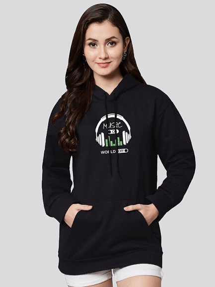     			Reya Women Cotton Blend Hooded Sweatshirt ( Black )