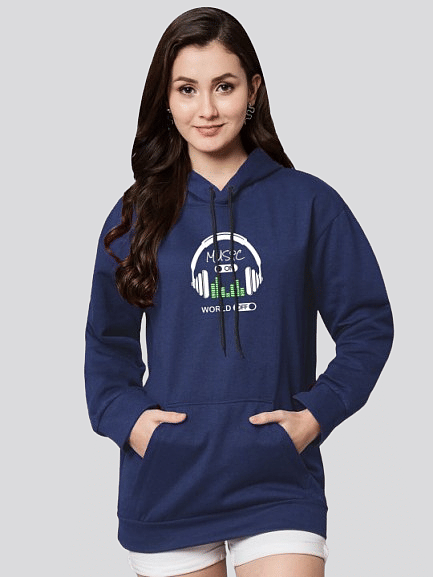 Reya Women Cotton Blend Hooded Sweatshirt ( Blue ) Reya Women Cotton Blend Hooded Sweatshirt ( Blue )