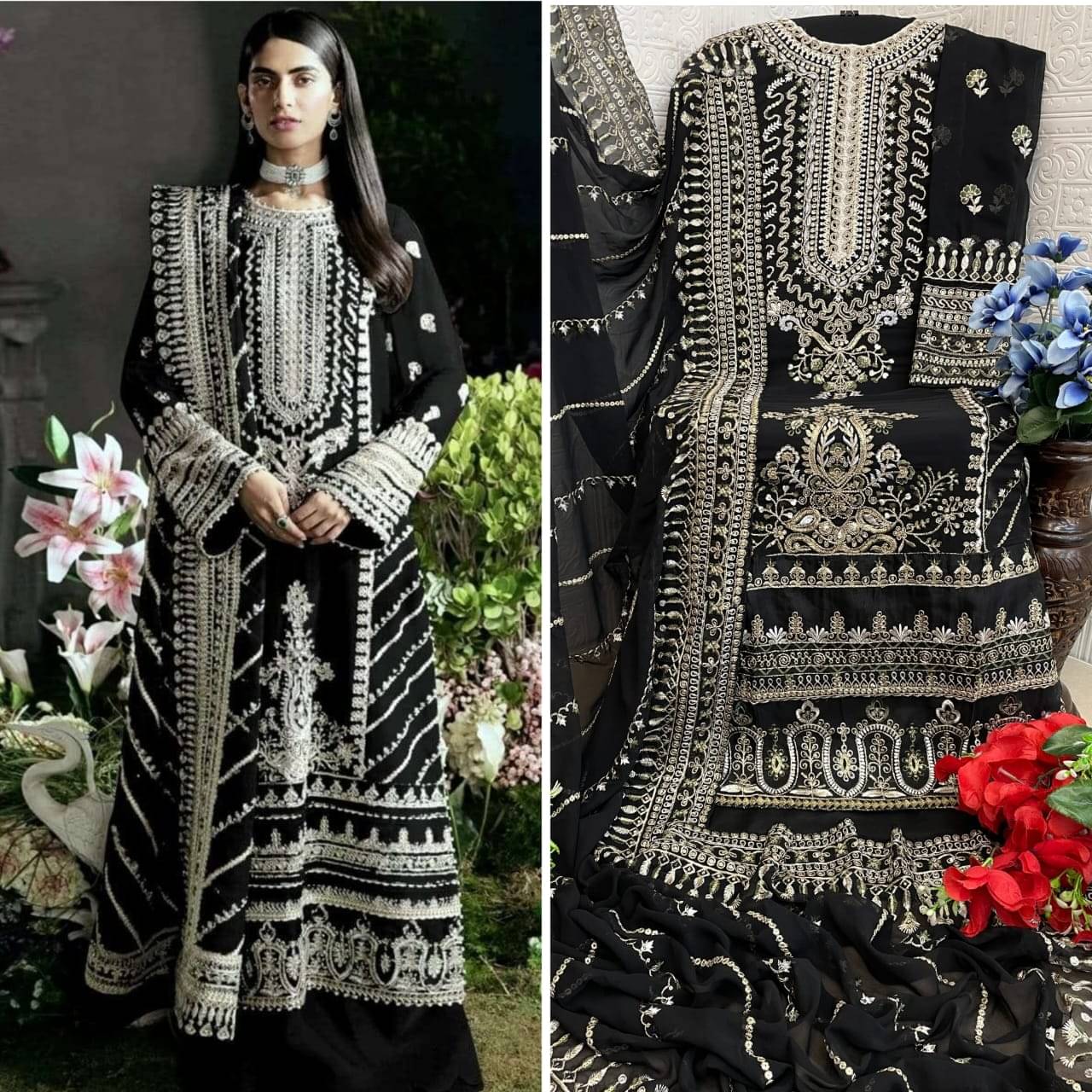 SARSH Women Georgette Unstitched Dress Material ( Black ) SARSH Women Georgette Unstitched Dress Material ( Black )