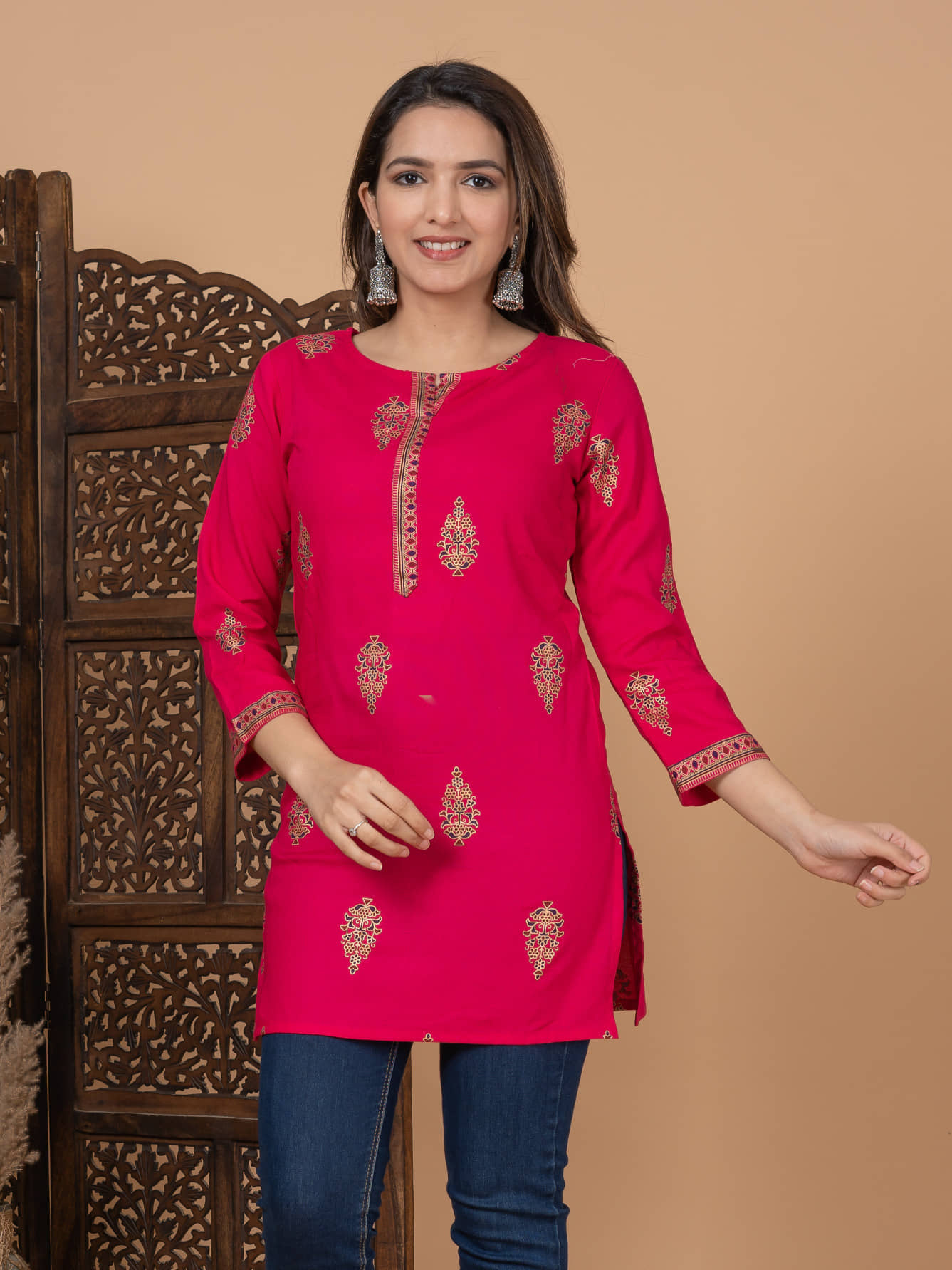 SST Fashion Women's Cotton Blend A-Line Top ( Pink )