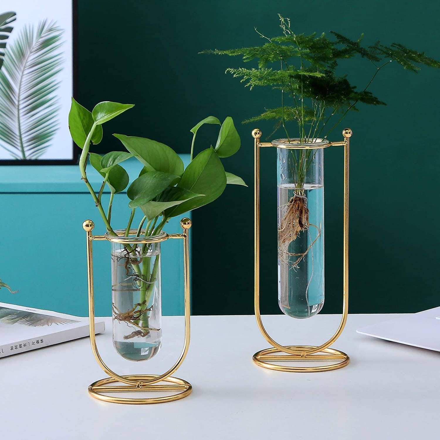 THE UNIQUE DESIGNS Desktop Glass Planter Vase with Metal Stand, Geometric Design22x12x12 cm THE UNIQUE DESIGNS Desktop Glass Planter Vase with Metal Stand, Geometric Design22x12x12 cm