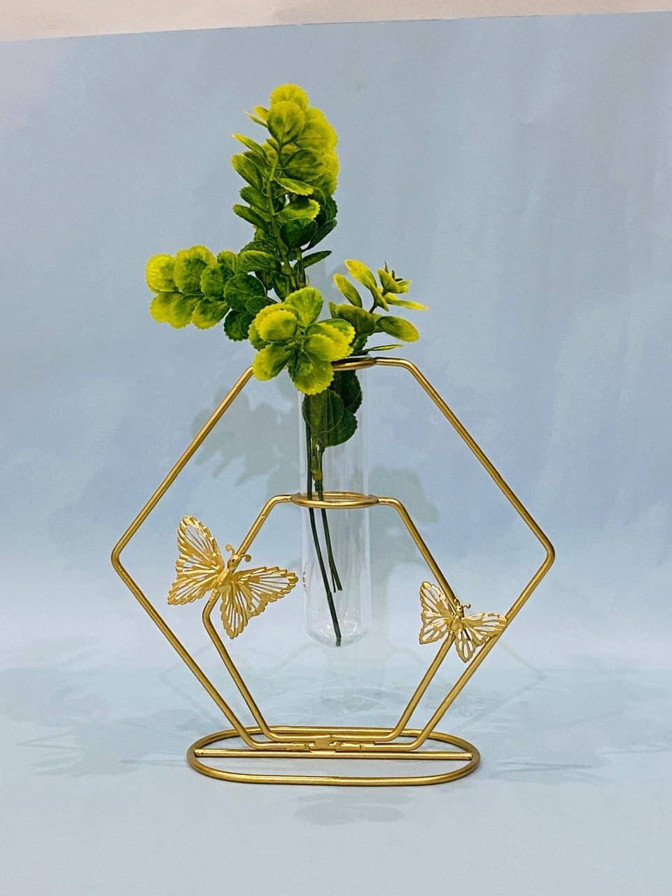     			THE UNIQUE DESIGNS Desktop Glass Planter Vase with Metal Stand, Geometric Design 8.27X7.87X4.72 INCH