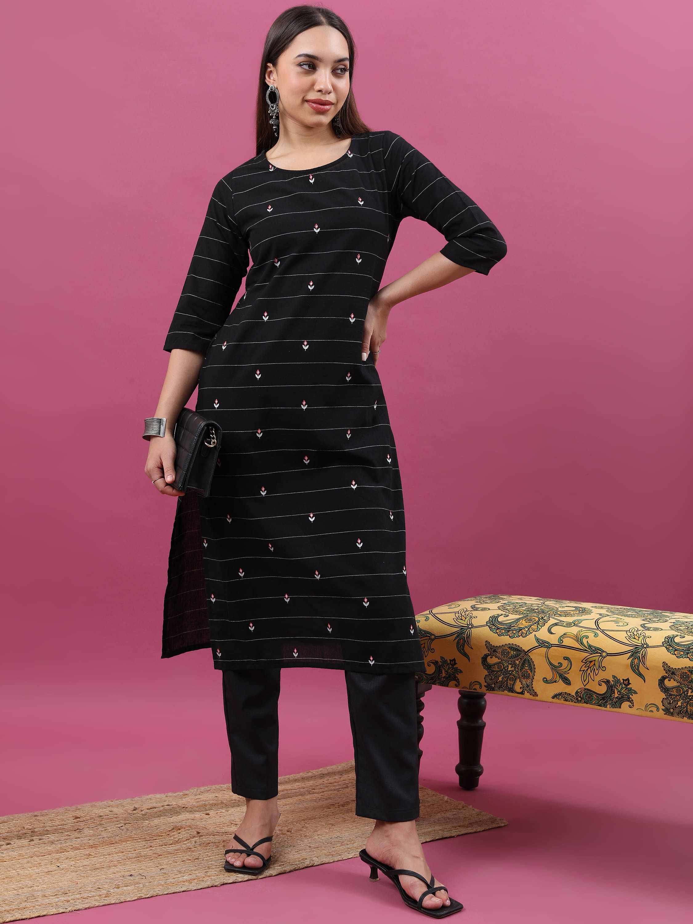     			Vishudh Women 100% Cotton Striped Straight Kurti ( Multicolor )