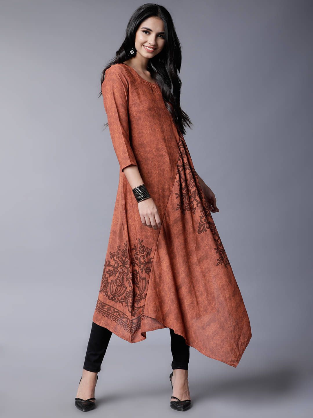     			Vishudh Women Polyester Printed A-line Kurti ( Brown )