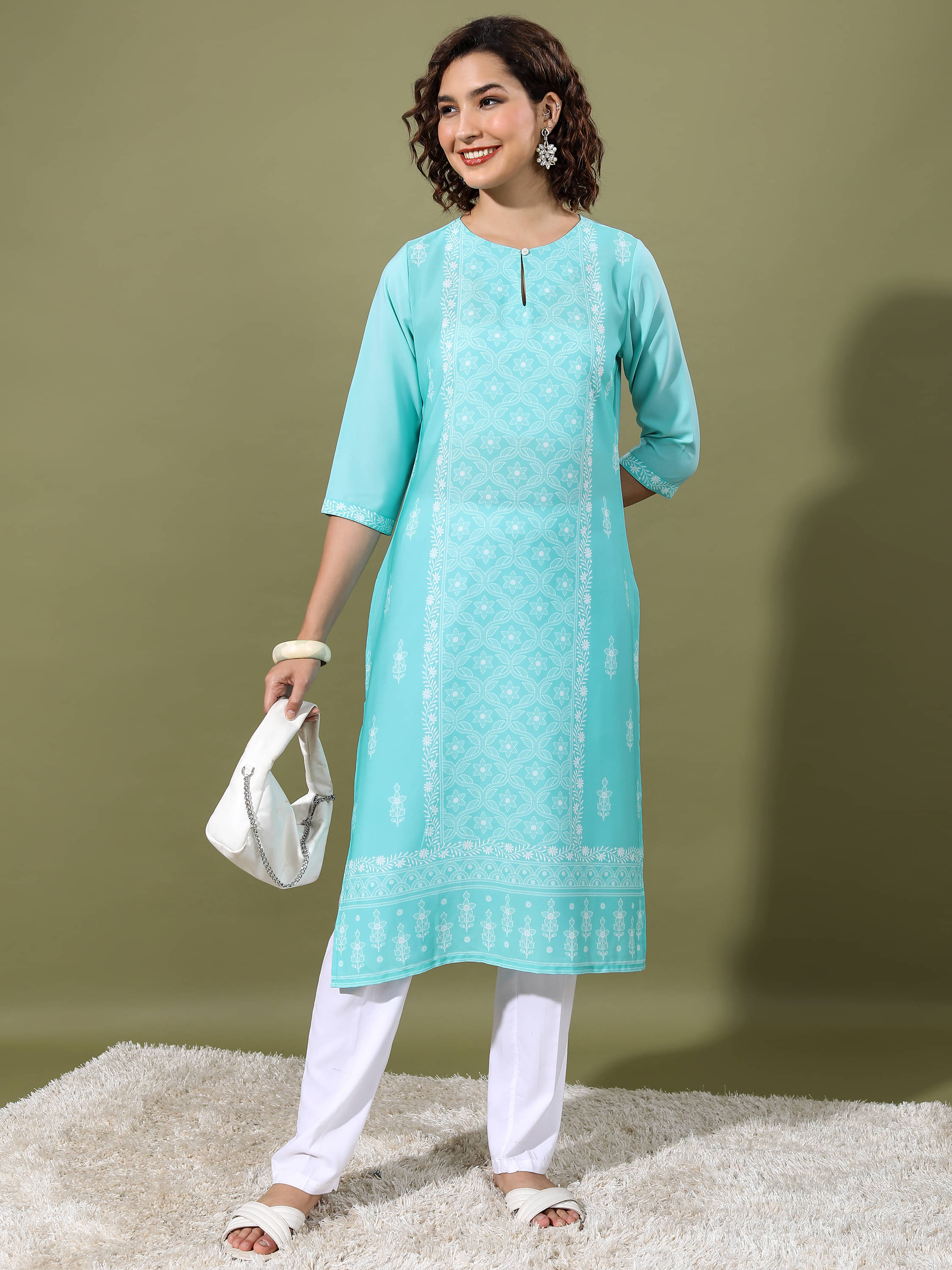     			Vishudh Women Polyester Printed Straight Kurti ( Blue )