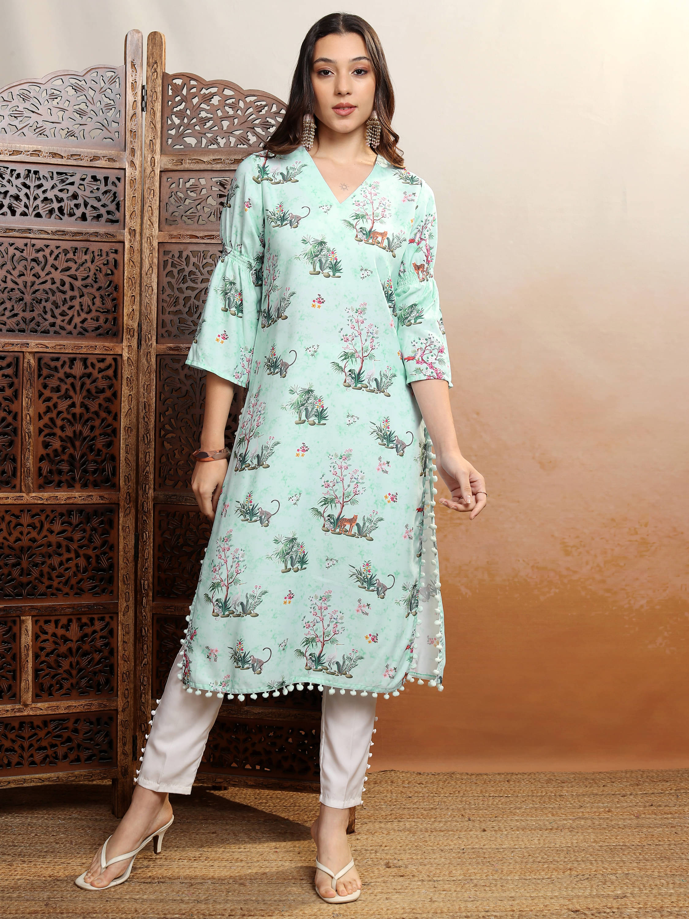     			Vishudh Women Polyester Printed Straight Kurti ( Green )