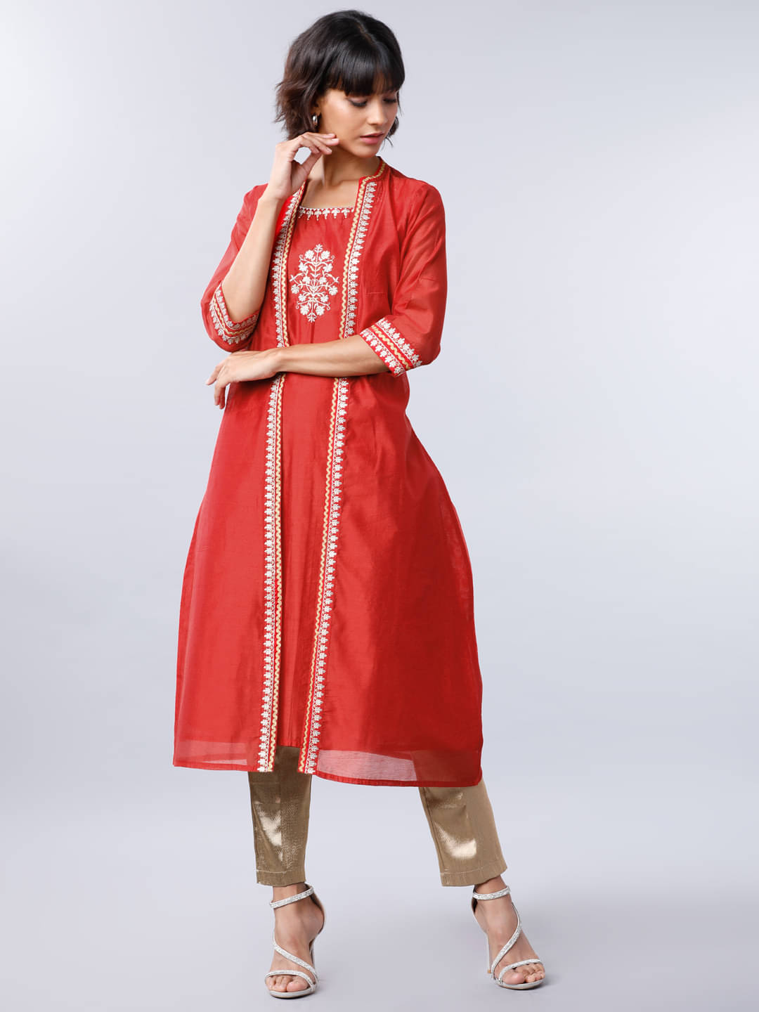     			Vishudh Women Viscose Printed A-line Kurti ( Red )